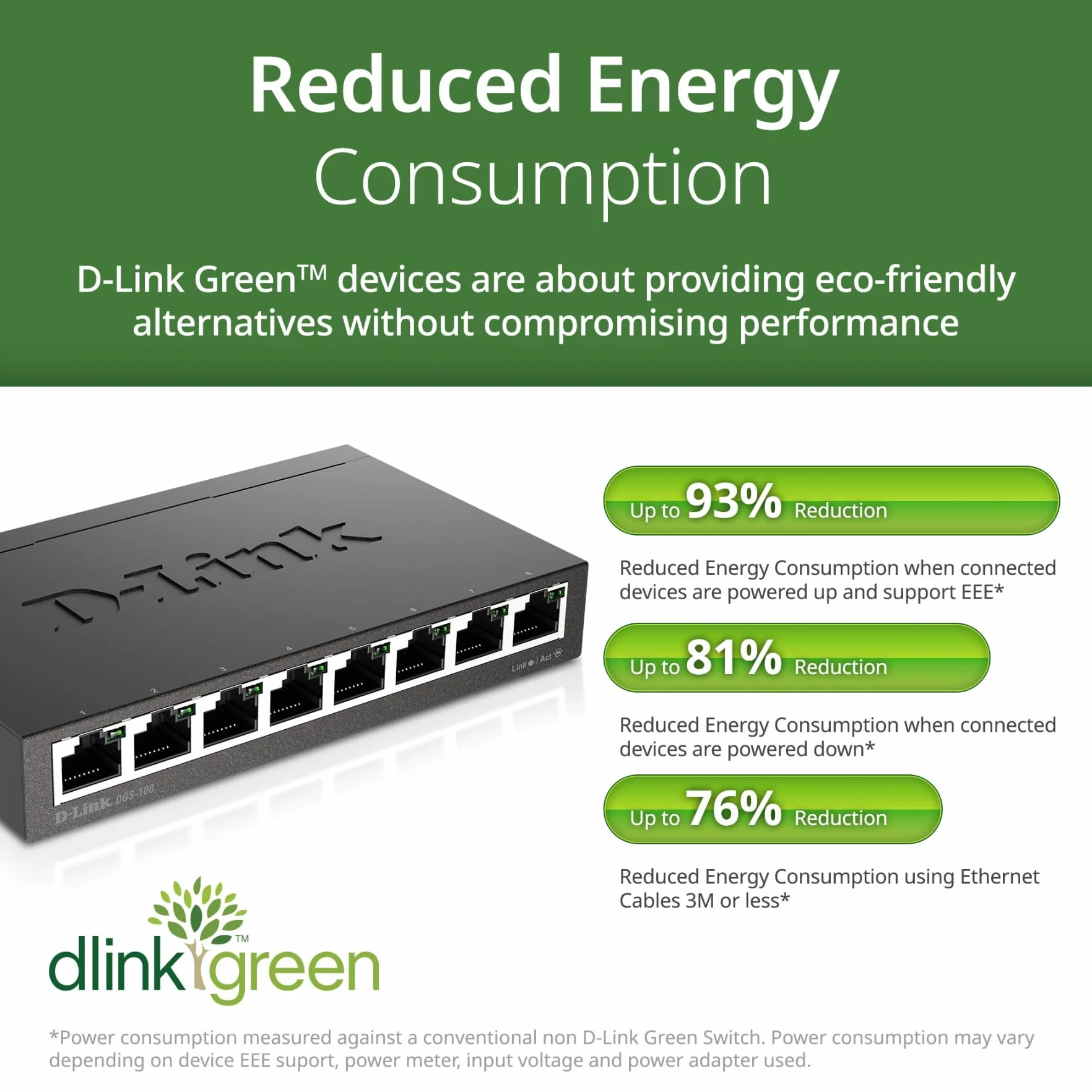 D-Link DGS-108 Switch 8 Porte Gigabit, Struttura in Metallo, Nero/Antracite