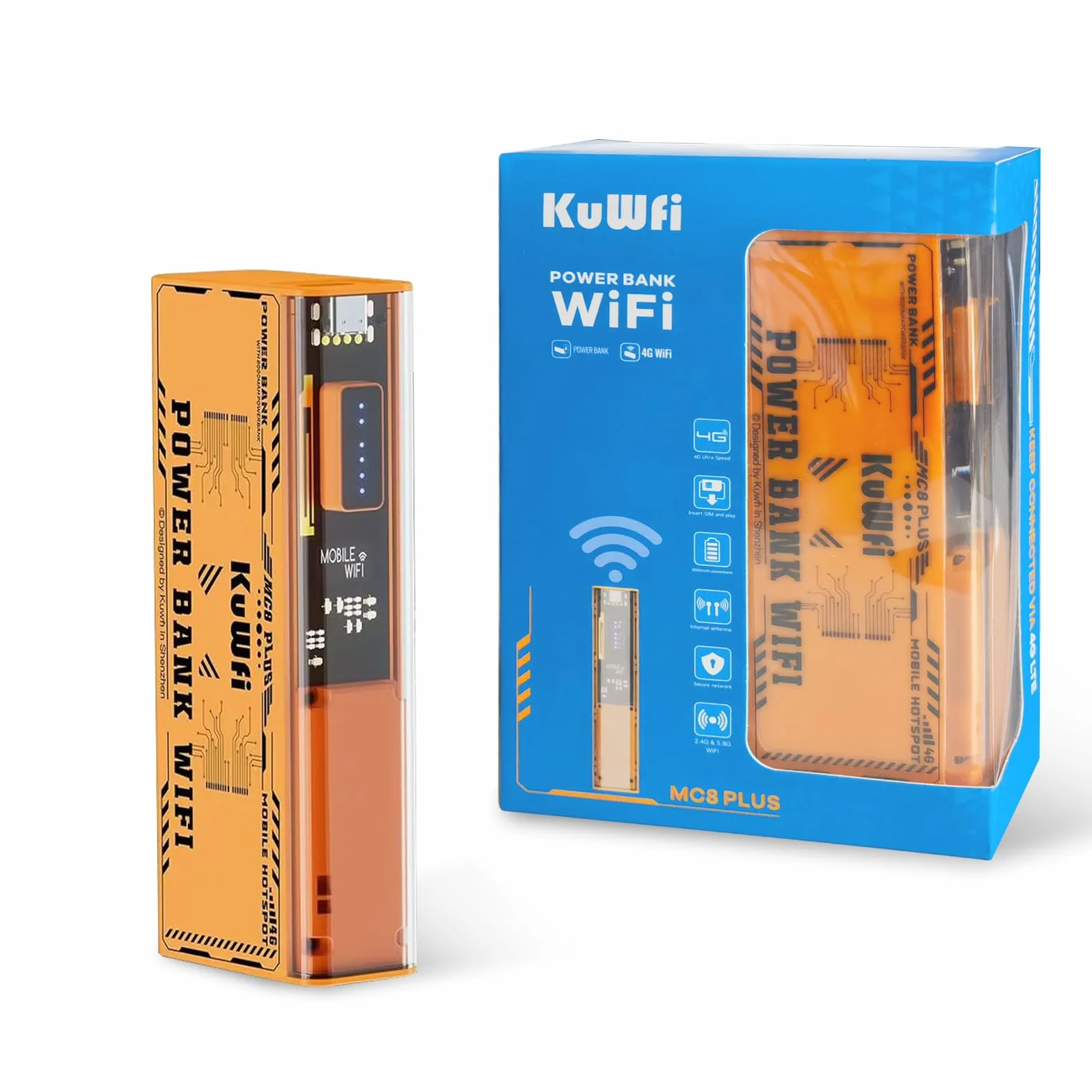 KuWFi Hotspot WiFi Portatile 4G, Router Mobile 150Mbps con Power Bank da 8000mAh per Ricaricare il Telefono, Alimentazione di Emergenza, Supporta fino a 10 Utenti – Per Viaggi, Casa, Ufficio