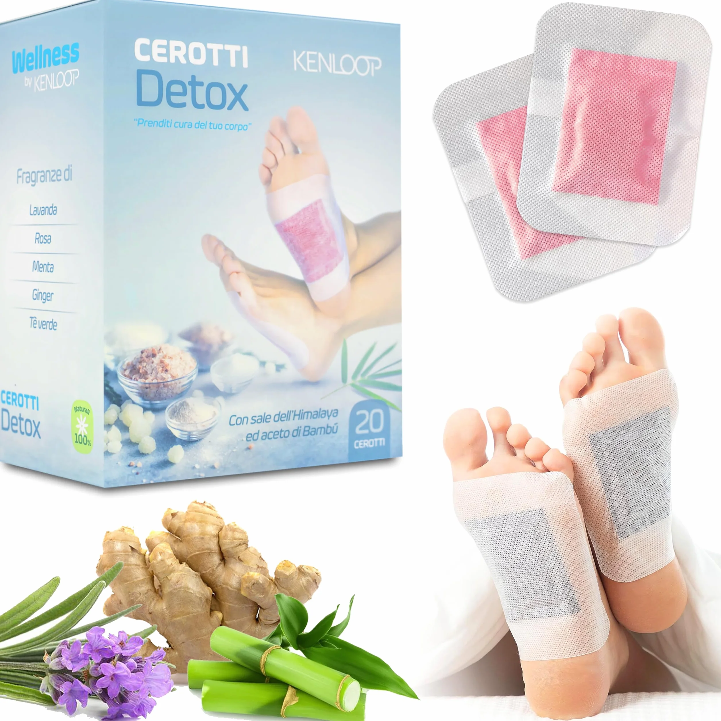 KENLOOP® Cerotti Detox Piedi con Sale Rosa Himalaya e Aceto di Bambù, Ingredienti Naturali, Rilassanti per Dormire Meglio