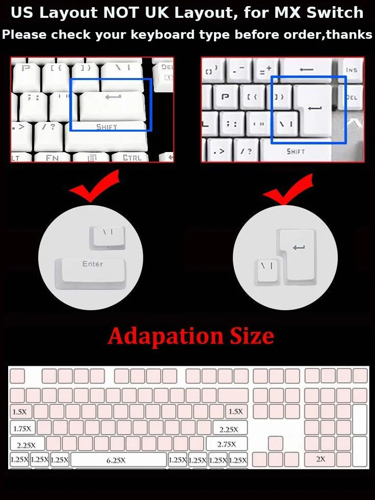 Universal 104 Keyset Keycap ABS Colorful Backlit Replacement Key Cap Cover per tastiera meccanica -White