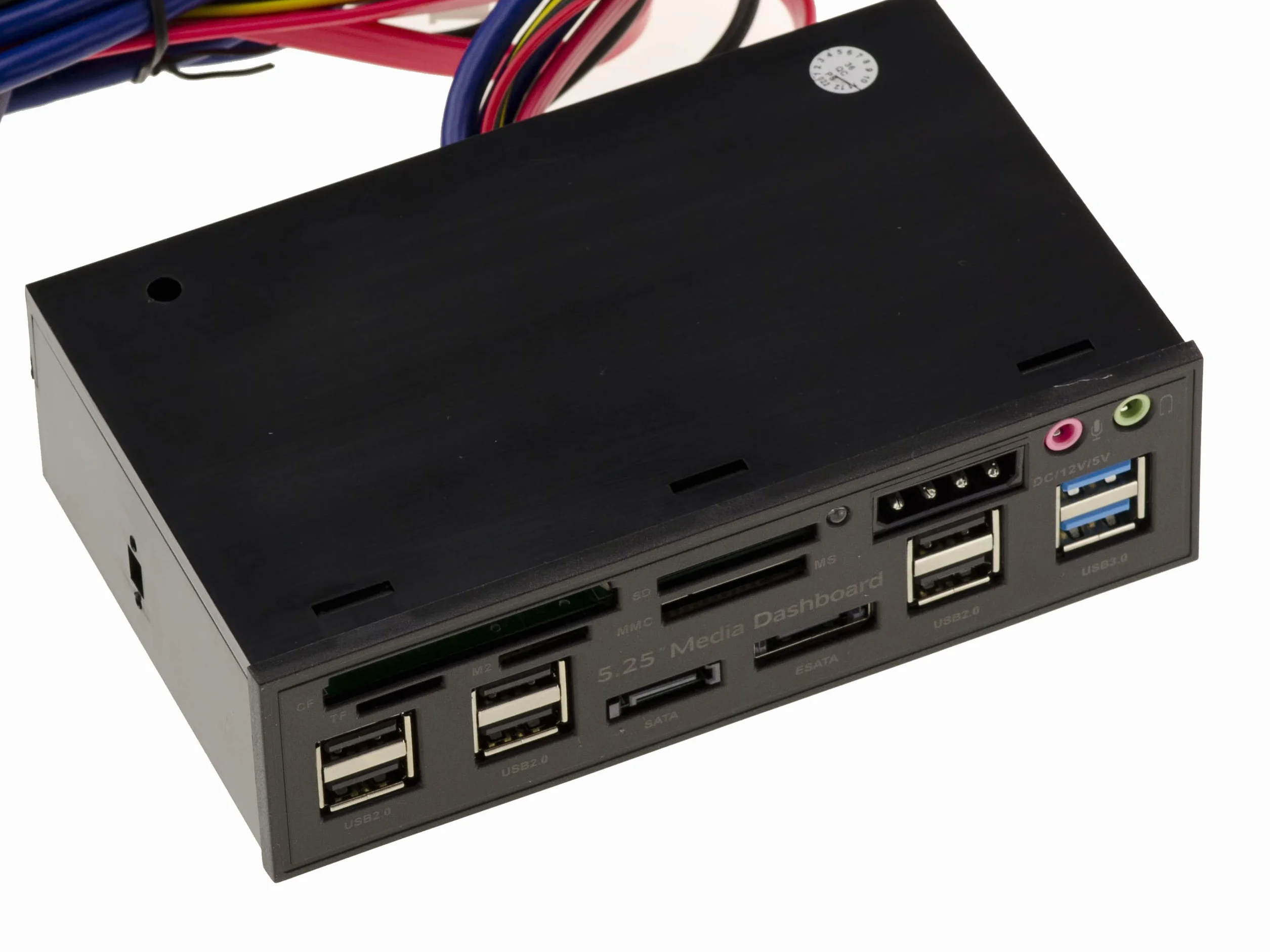 KALEA-INFORMATIQUE Pannello frontale per alloggiamento multiporta da 5,25": CF SD MicroSD MMC USB2 USB3 eSATA SATA Audio 12V 5V