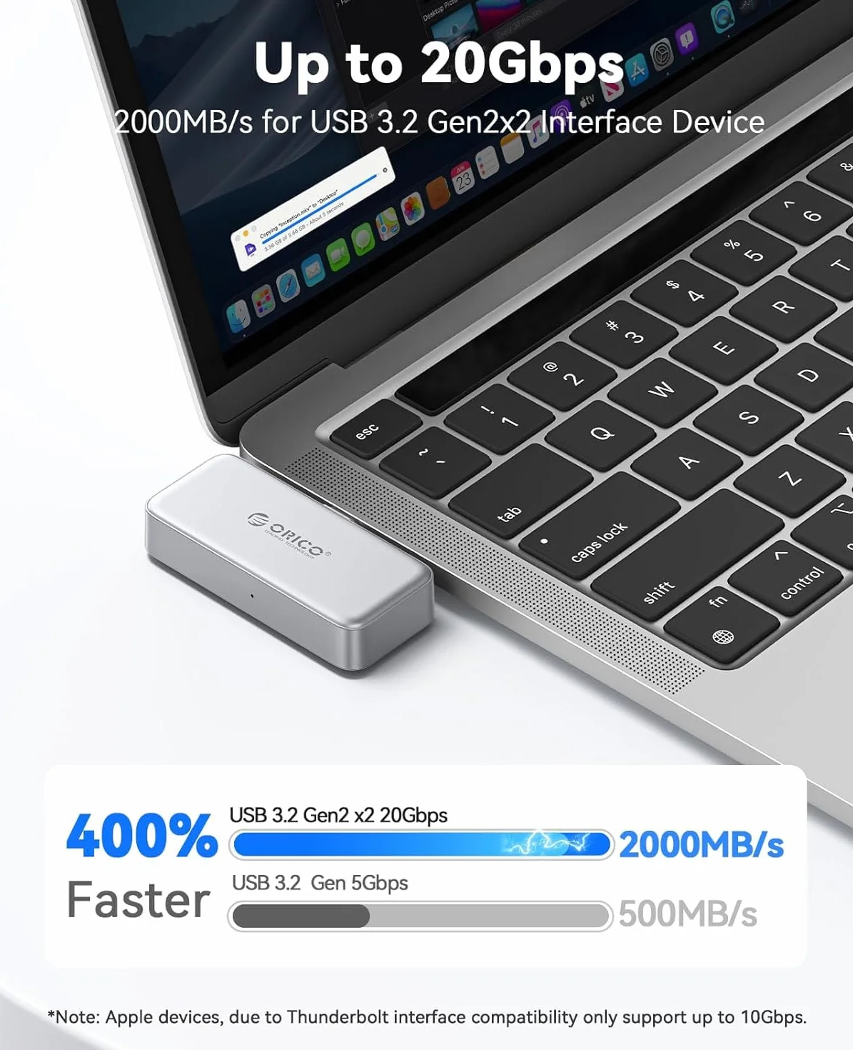 ORICO SSD Esterno da 512 GB Fino a 2000 MB/s FlashPod, SSD Portatile per Registrazione e Archiviazione ProRes 4K 60 Hz, Compatibile Solamente Con iPhone 17/16/15 Series, Smartphone e Computer
