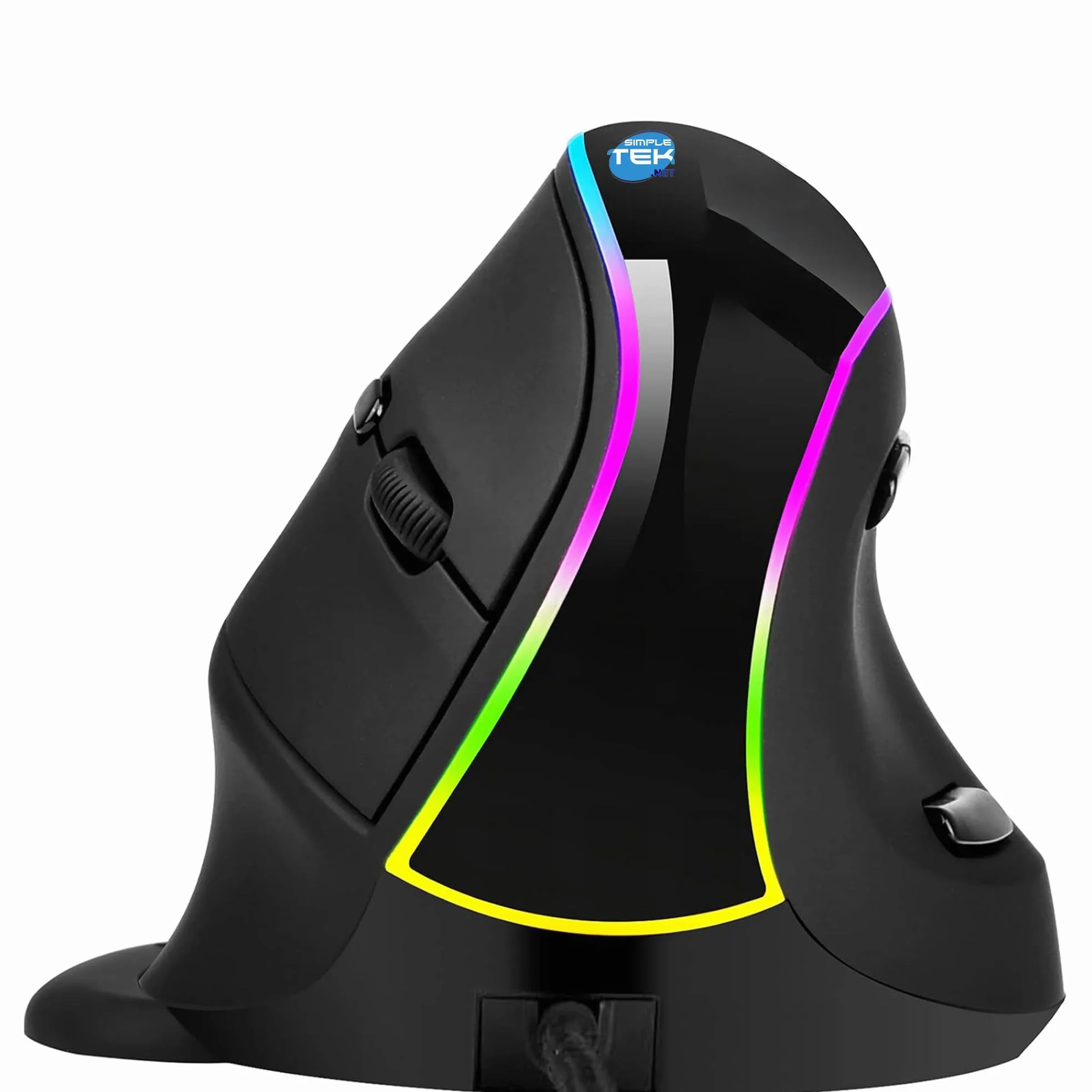 SIMPLETEK - Mouse verticale ergonomico cablato USB con filo, regolazione dpi fino a 3200, illuminazione RGB, colore nero (Ricondizionato)