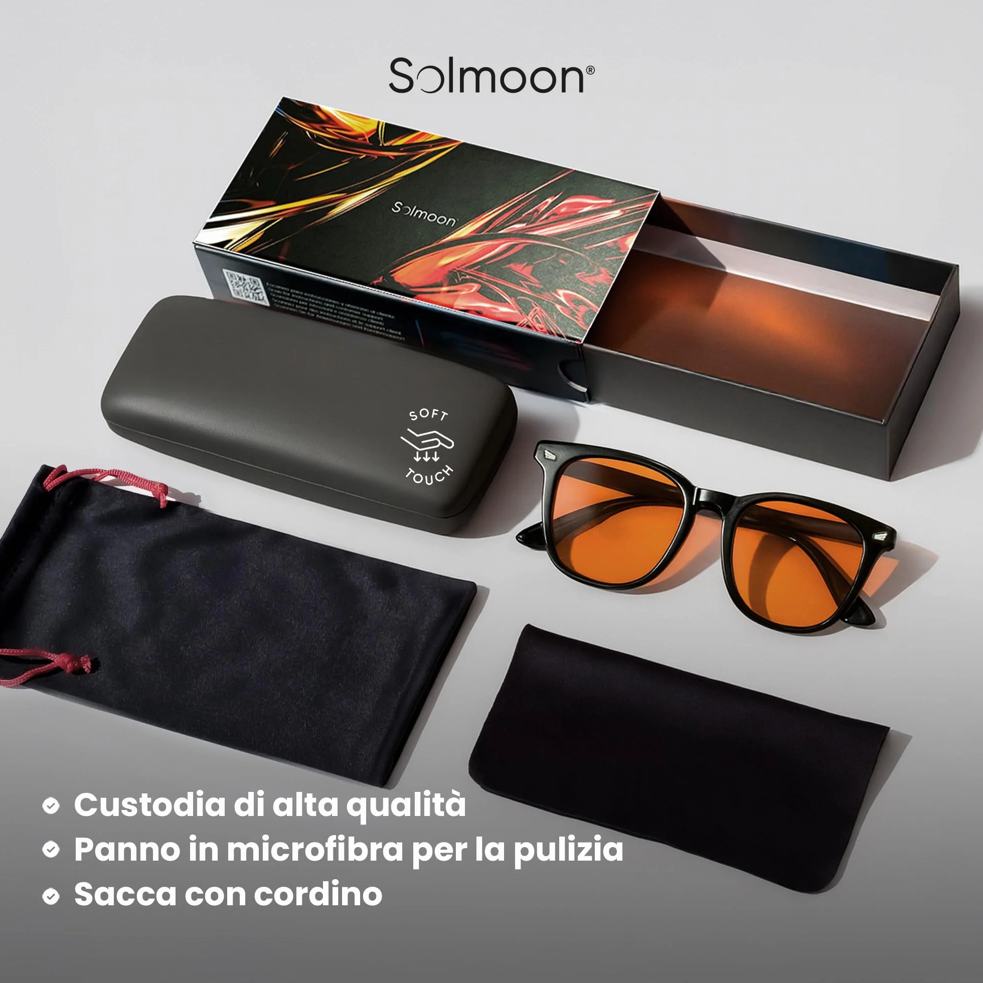 Solmoon Occhiali Luce Blu Filtro per Computer Schermi Gaming Uso Serale Materiali Non Tossici Custodia Rigida Premium