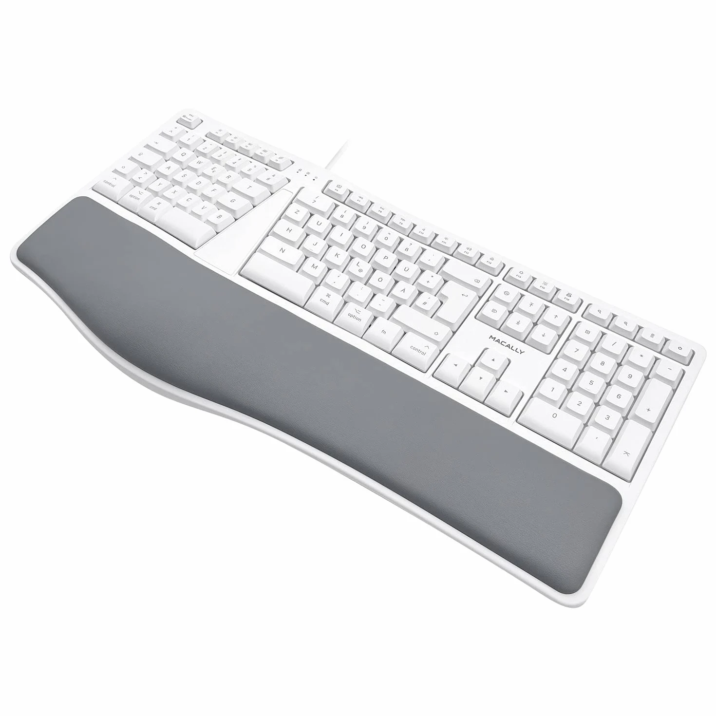 Macally MERGOKEY-DE, Tastiera ergonomica USB-A cablata con poggiapolsi, Layout QWERTZ Tedesco