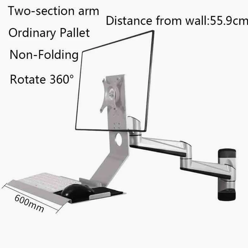 Braccio Monitor Supporto for Monitor Non Pieghevole con Braccio a Due sezioni e Vassoio Semplice, Argento, Schermo Singolo Supporto Monitor