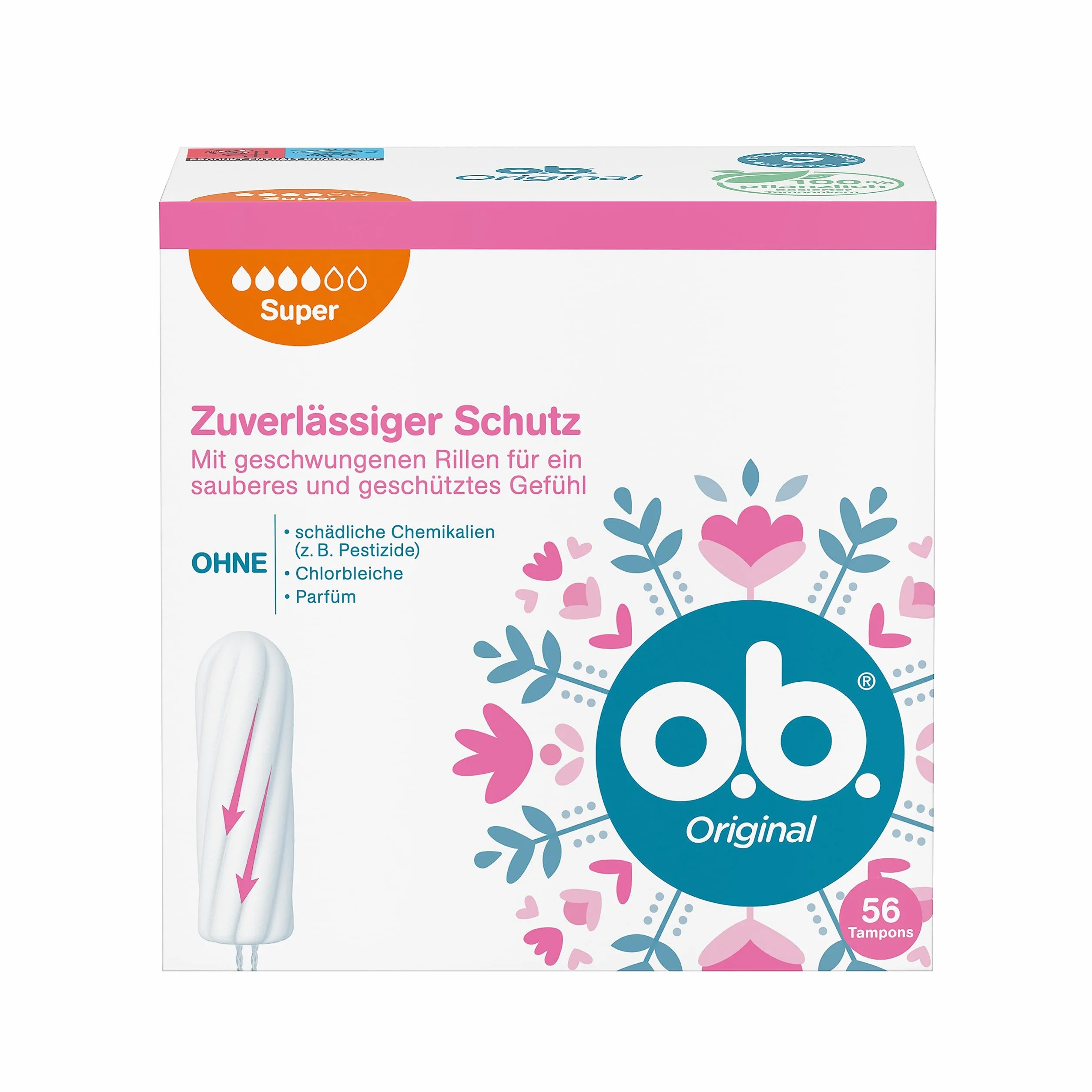 o.b. Super tamponi originali per giorni forti StayDry scanalature curve protezione 56 pezzi