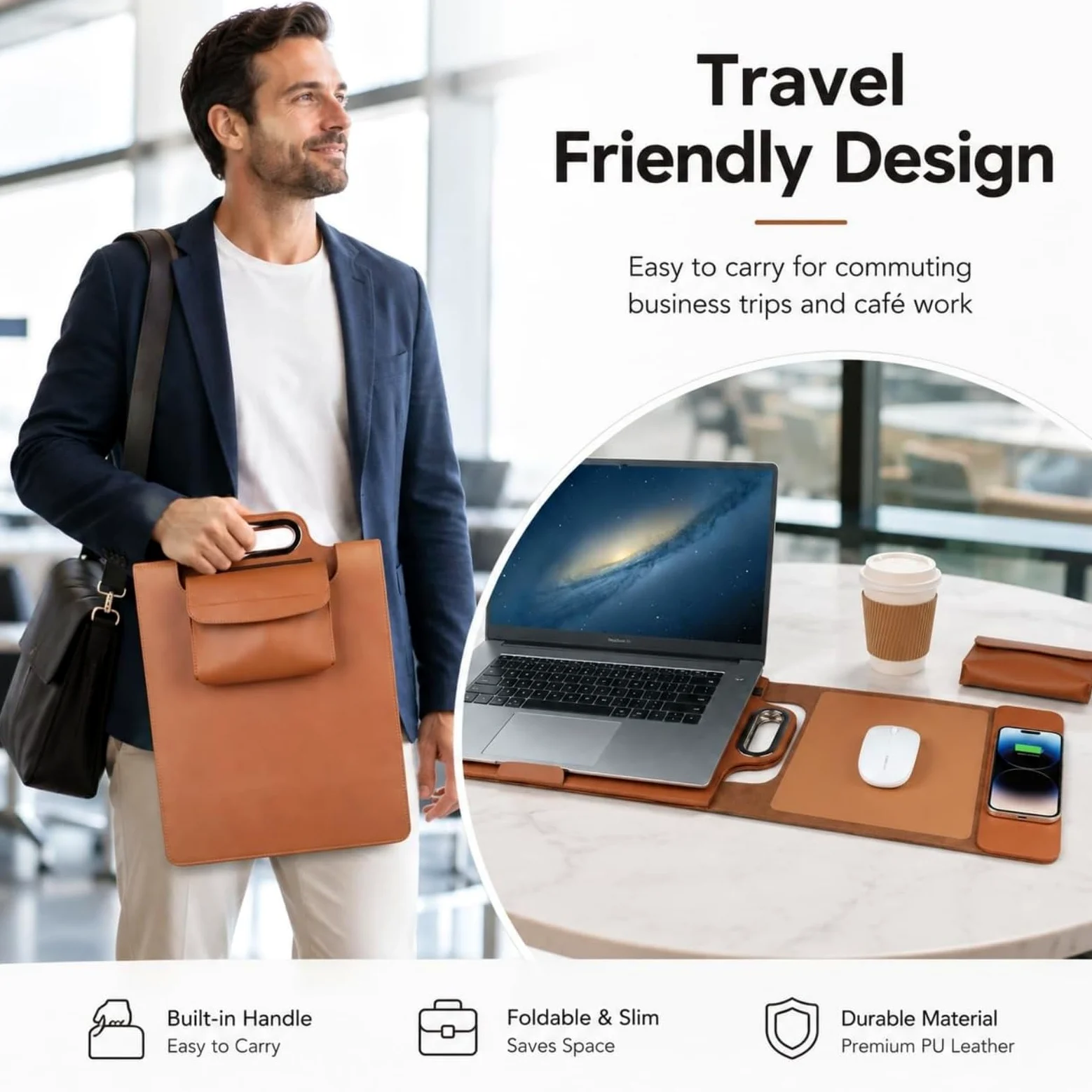 Borsa Portafoglio Pc Con Ricarica Wireless 15W Custodia Per Computer | Custodia Supporto E Tappetino Mouse Per Notebook 15,6 16 Pollici, Stazione Per Smart Working, Per Uffici Studi Viaggi