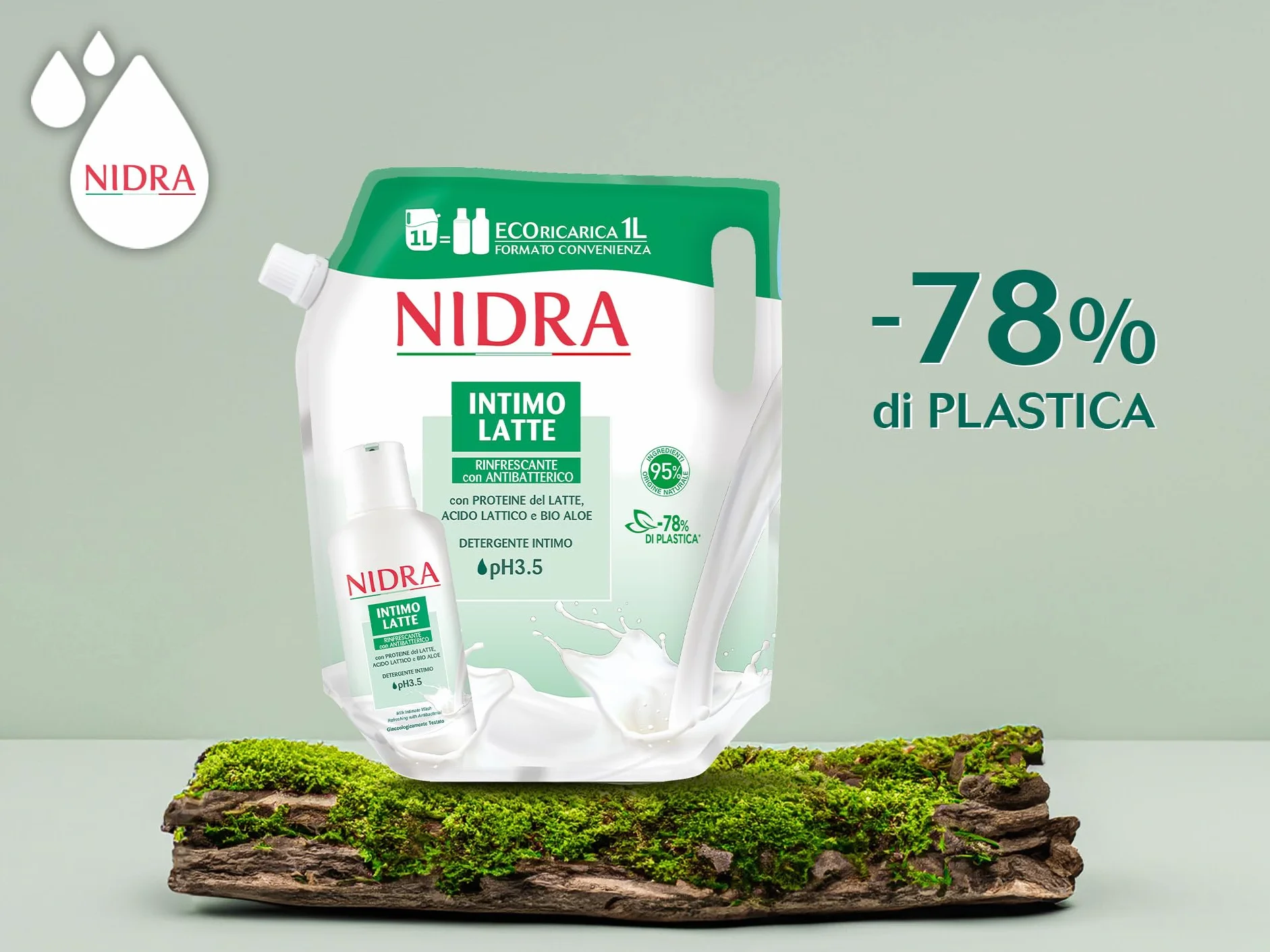 NIDRA Eco-Ricarica Detergente Intimo Rinfrescante Antibatterico 1000 ml