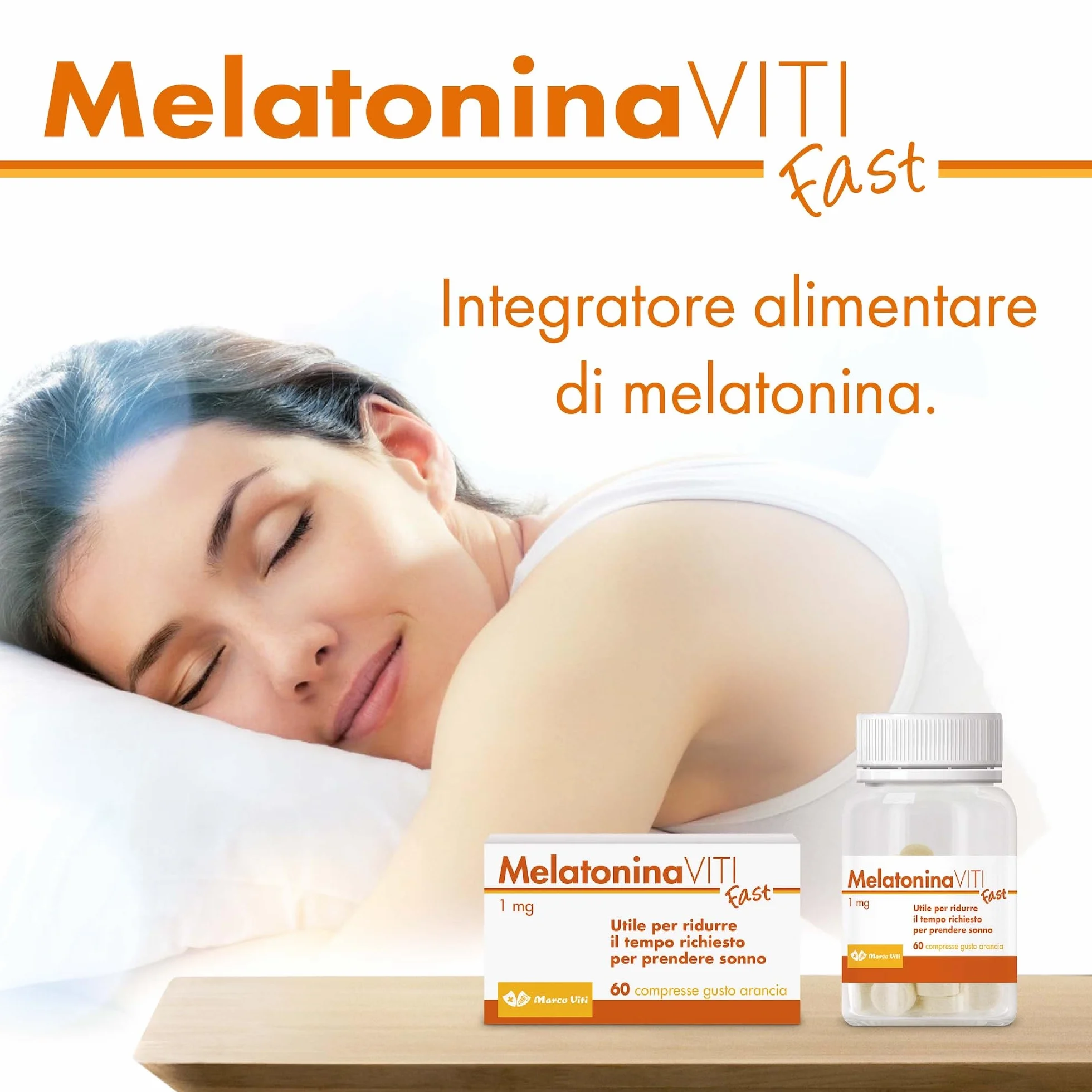 Melatonina Viti 1 mg 3x60 Compresse Gusto Arancia Integratore Sonno Senza Glutine