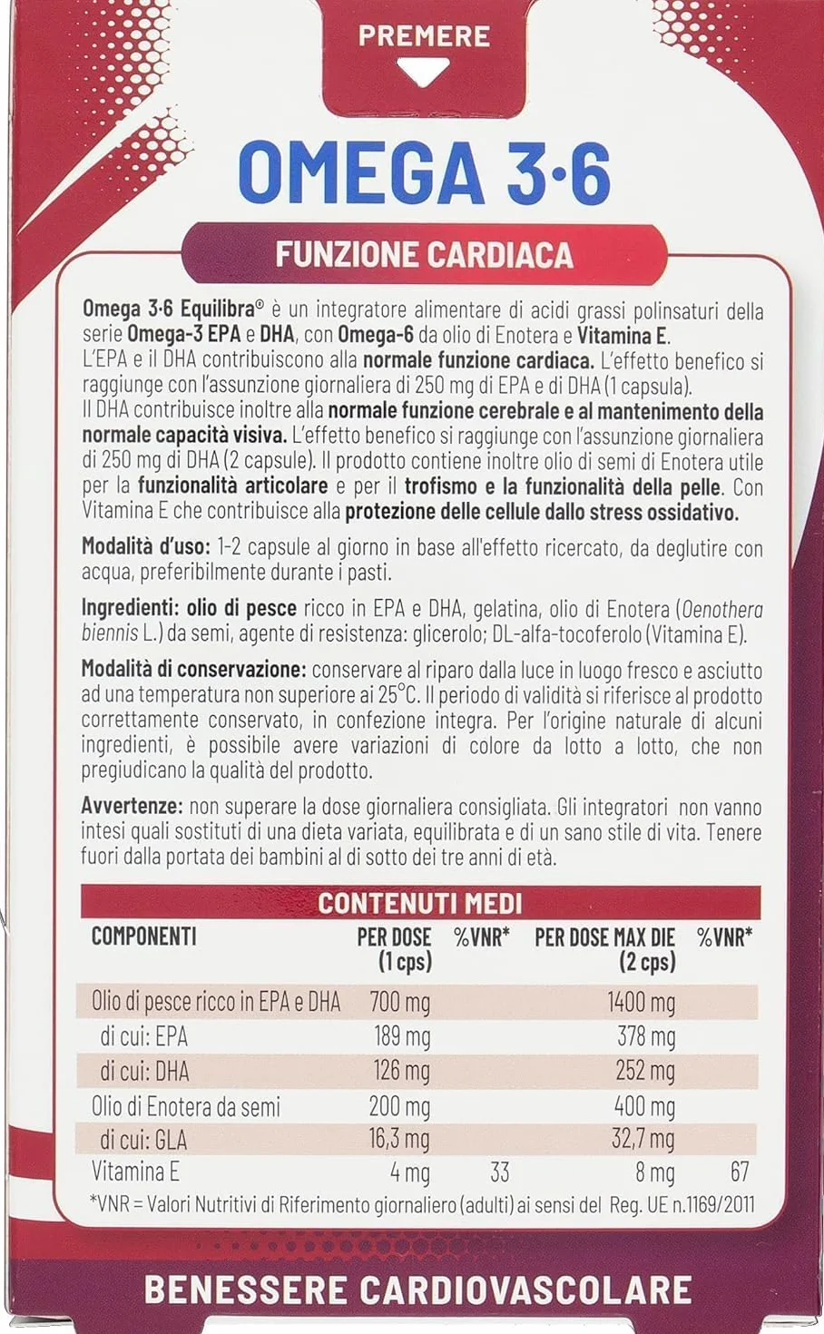 Equilibra Omega 3 6 Integratore Olio di Pesce EPA DHA 32 Capsule