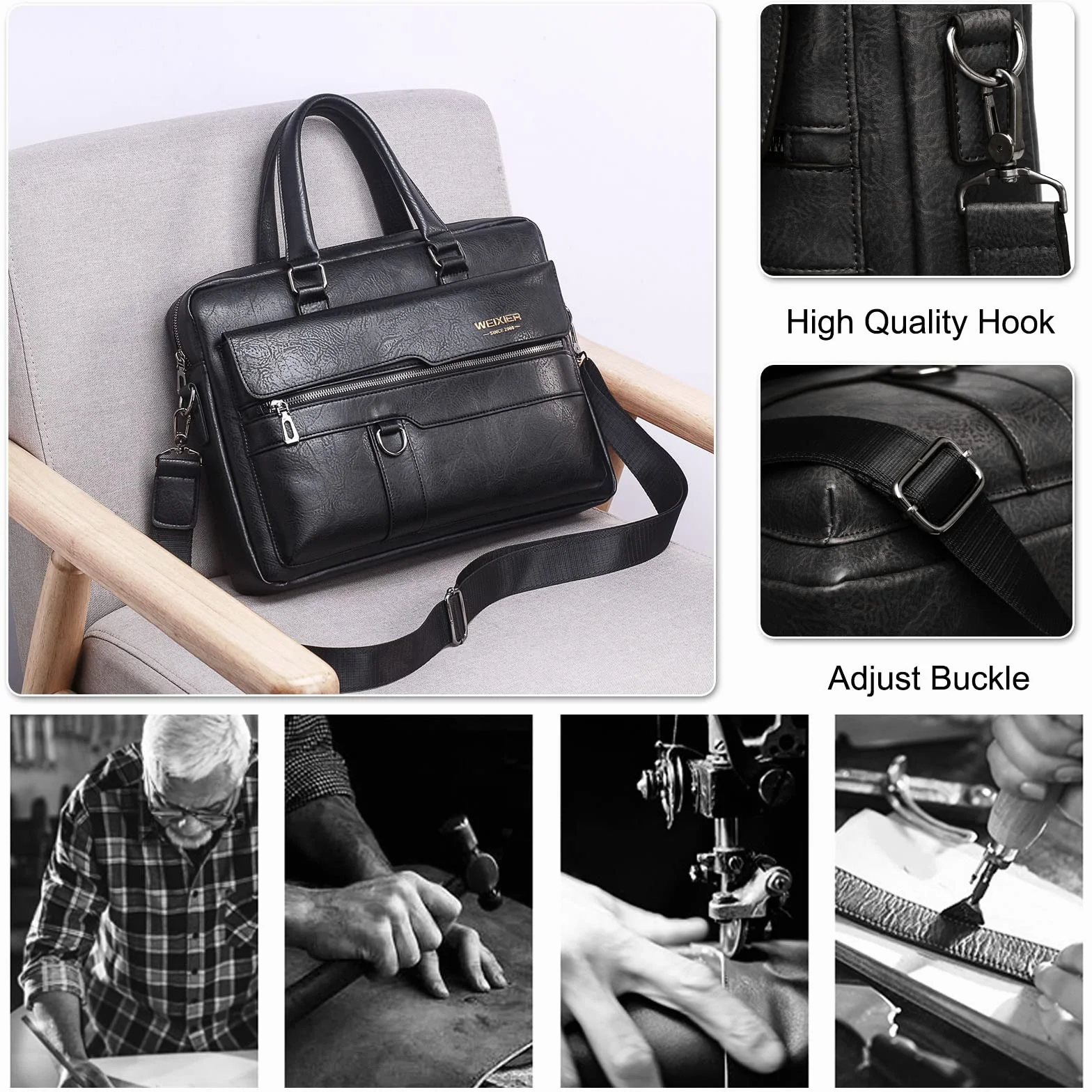 FANDARE Ventiquattrore Uomo Borsa Porta PC da Lavoro Borsa a Tracolla in PU Pelle Borsa Cartella Borse per 12.9 Pollici PC Borsa Messenger per Ufficio Università Insegnanti Scuola Business Nero