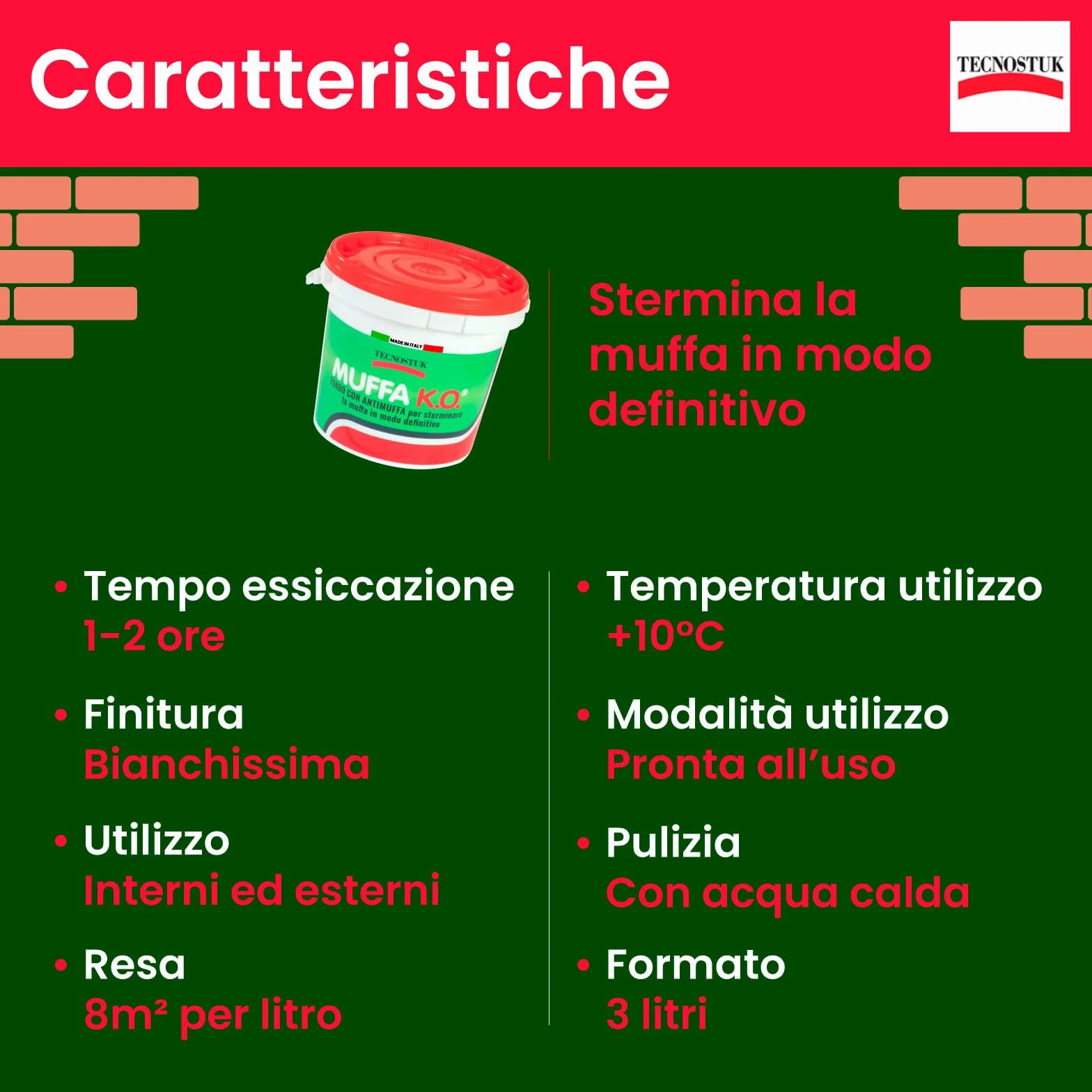 Eurocali Muffa KO Tecnostuk lt.3 Fondo Antimuffa per Muri Made in Italy - Ecologico e Traspirante