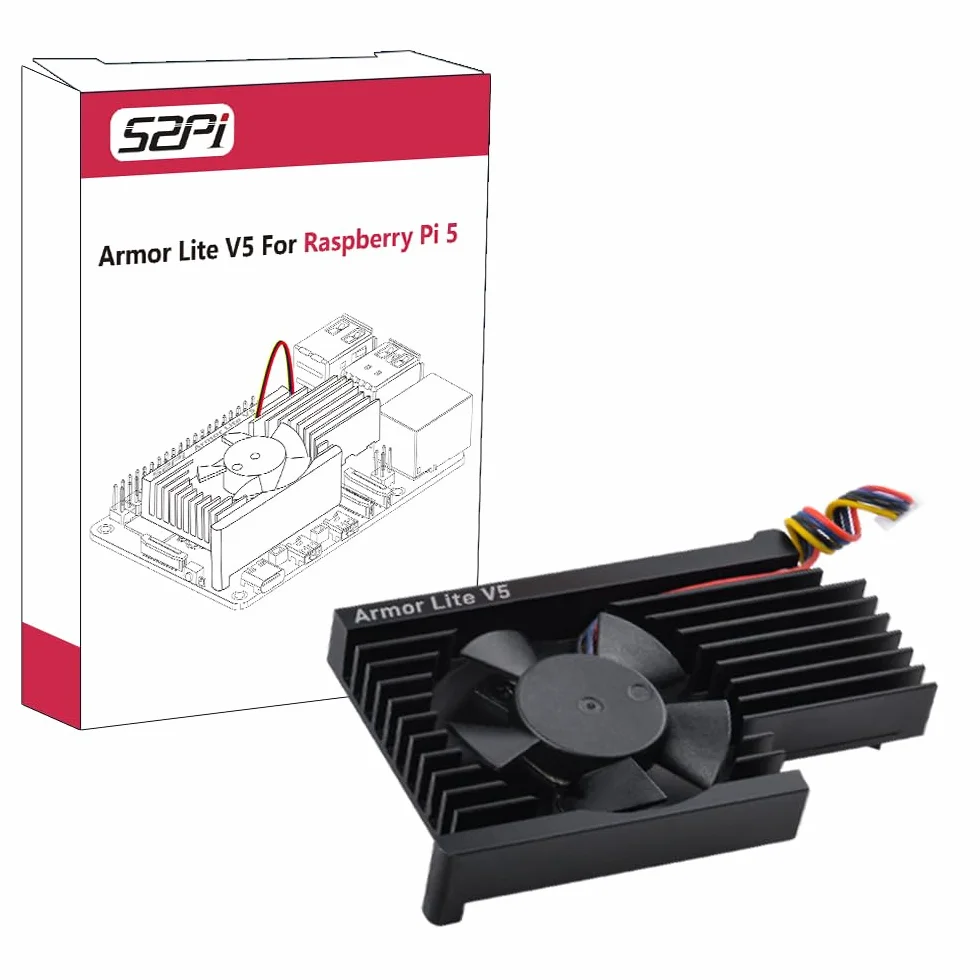 GeeekPi Raffreddatore Attivo per Raspberry Pi 5, Armor Lite V5 con Ventola PWM, Dissipatore di Calore in Alluminio per 4 GB/8 GB