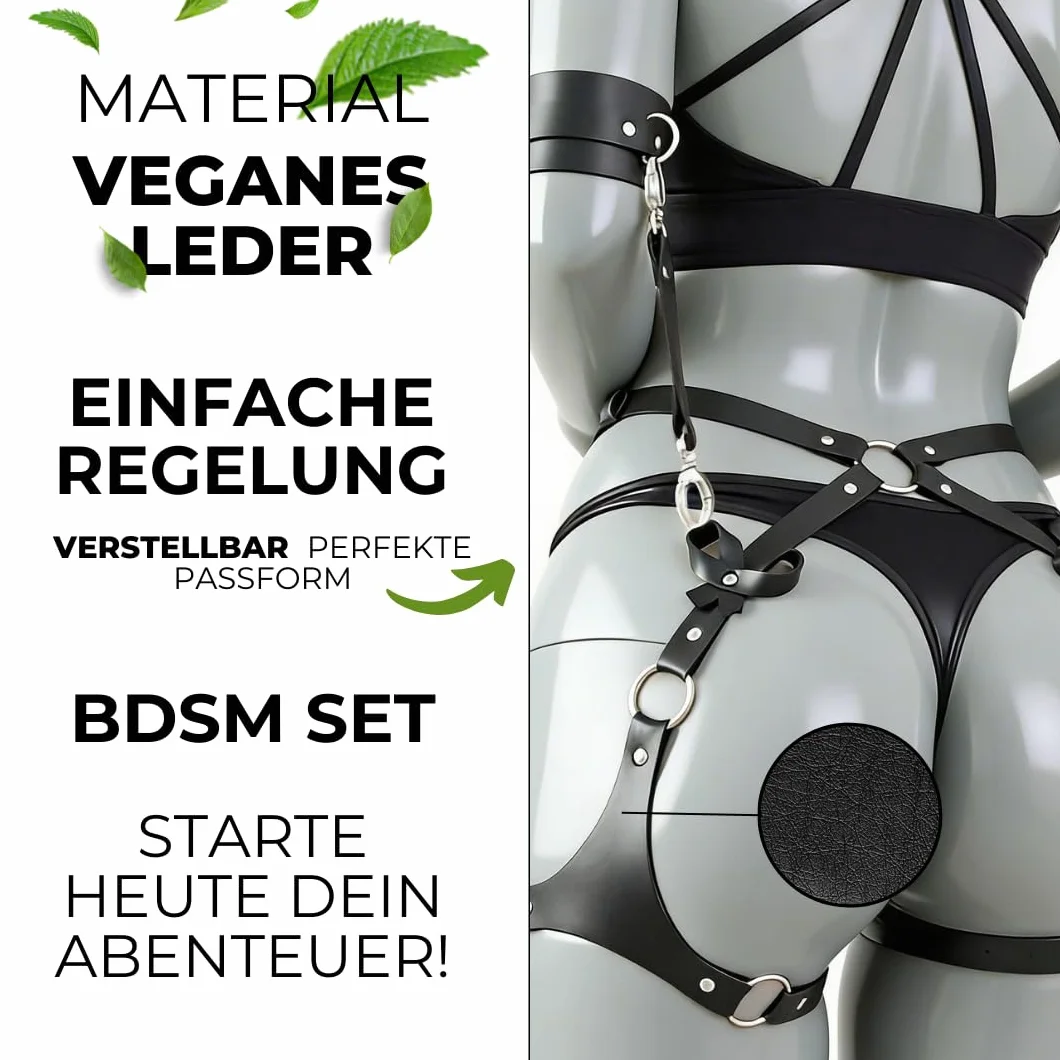 FOPS BDSM Sensual Set Manette Cintura Bondage Regolabile PU Cinghie Cosce Catene Metalliche Coppie B64