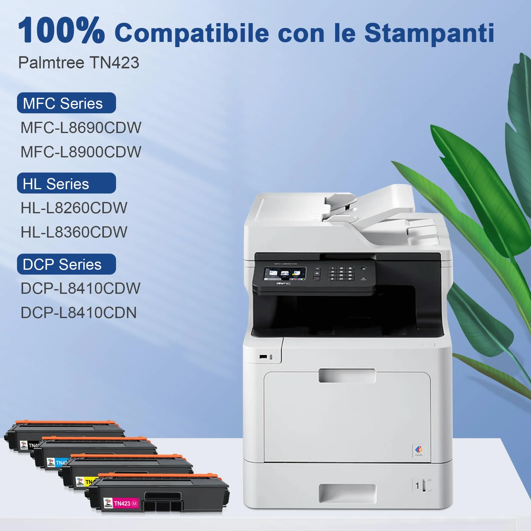 Palmtree TN423 Toner Compatibile con Brother TN-423 TN-423BK TN-421 con Brother MFC-L8690CDW Toner MFC-L8900CDW HL-L8260CDW HL-L8360CDW DCP-L8410CDW DCP-L8410CDN (Nero Ciano Giallo Magenta
