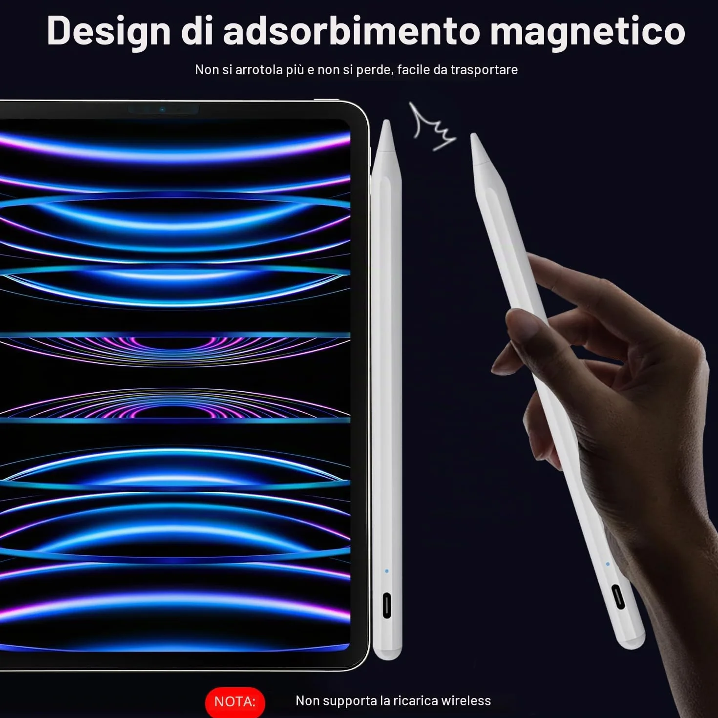 Penna stilo Apple Pencil con ricarica rapida, sensore di rifiuto del palmo e inclinazione, compatibile con iPad Pro 2018-2022 11"/12,9" e altro