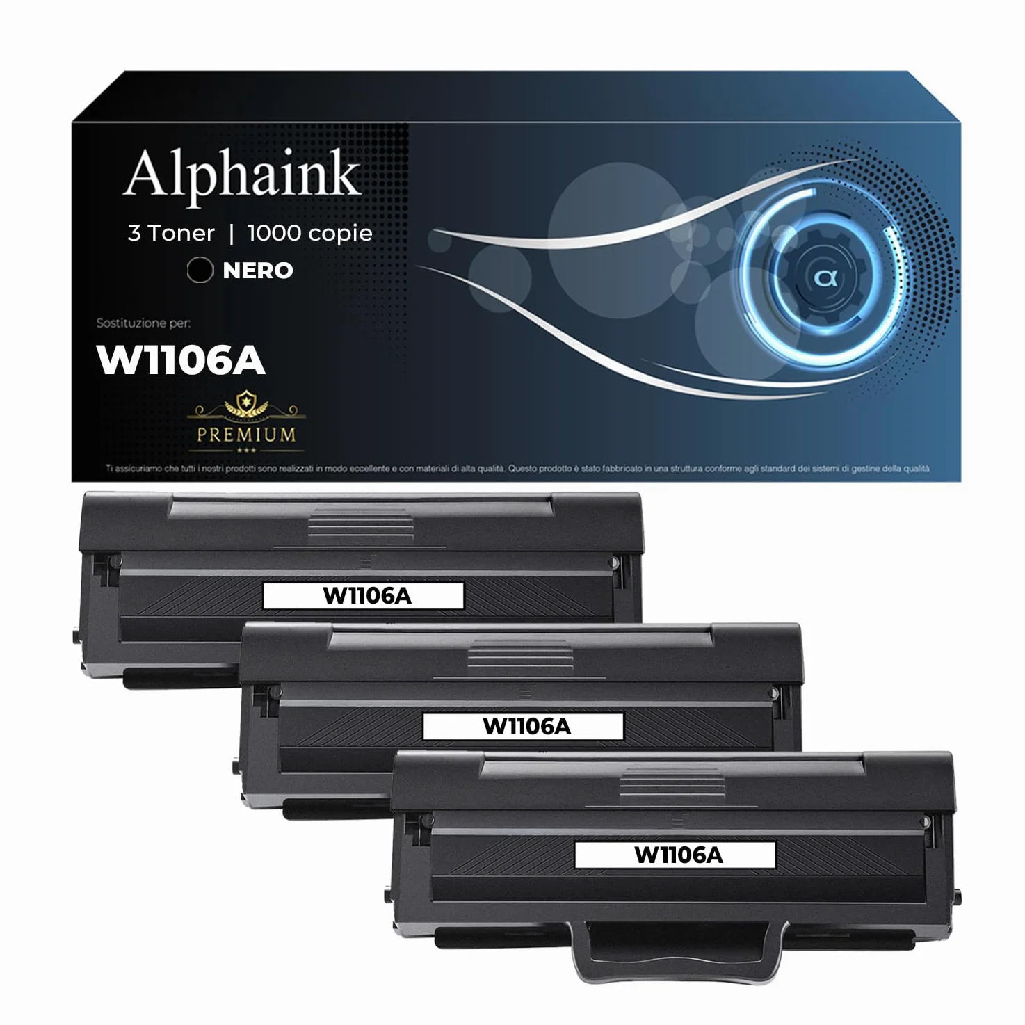 alphaink 3 Toner Compatibile (CON CHIP) per HP 106A W1106A per Laser 107a 107r 107w per MFP 135a 135r 135w 135wg 137fnw 137fwg Compatibili (3 Nero, Con Chip)