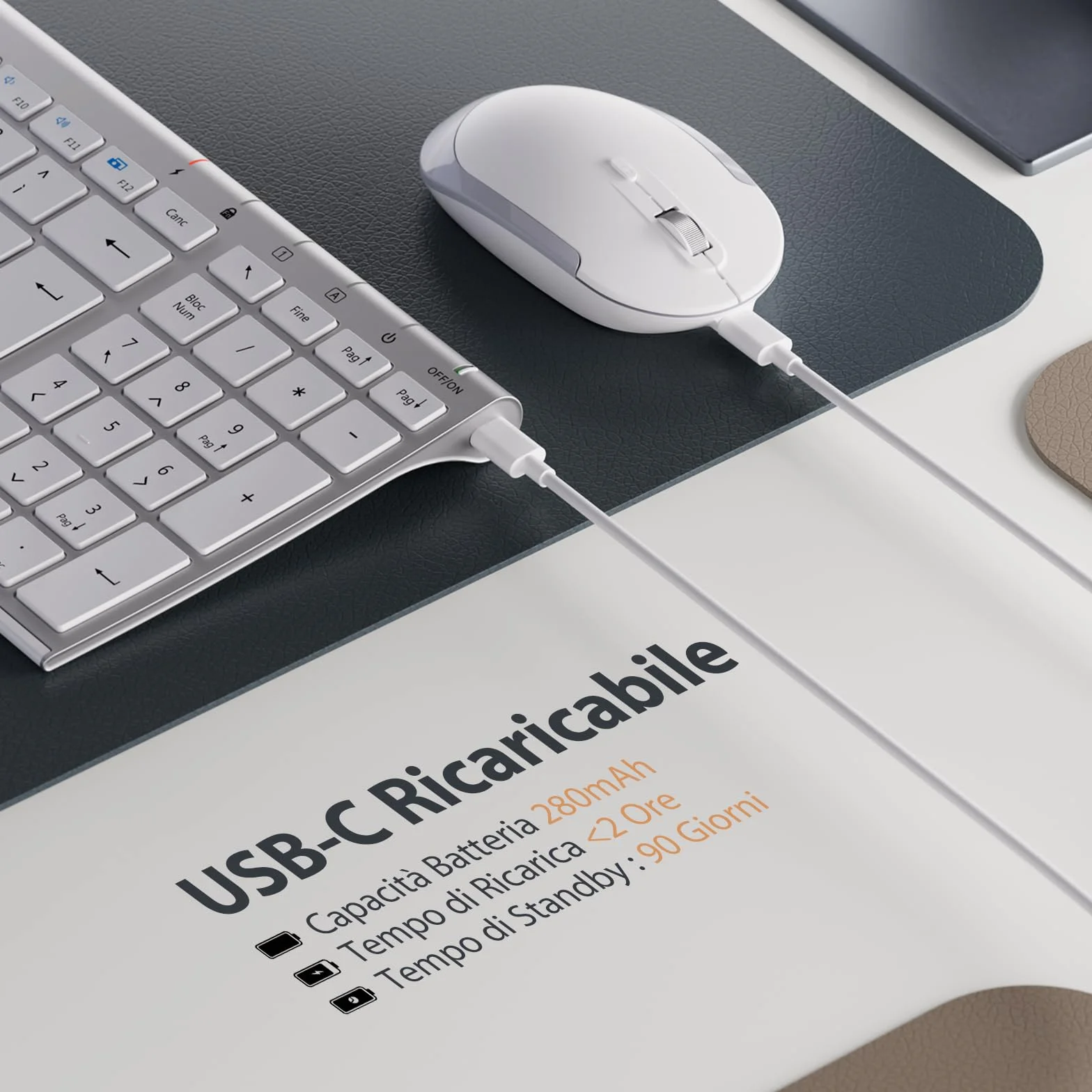 iClever Tastiera e Mouse Wireless portatile 2.4G, Ricaricabile tastiera wireless usb, silenziosa tastiera ergonomica Design Dimensioni Regolari Sottile Connessione Stabile DPI Regolabile