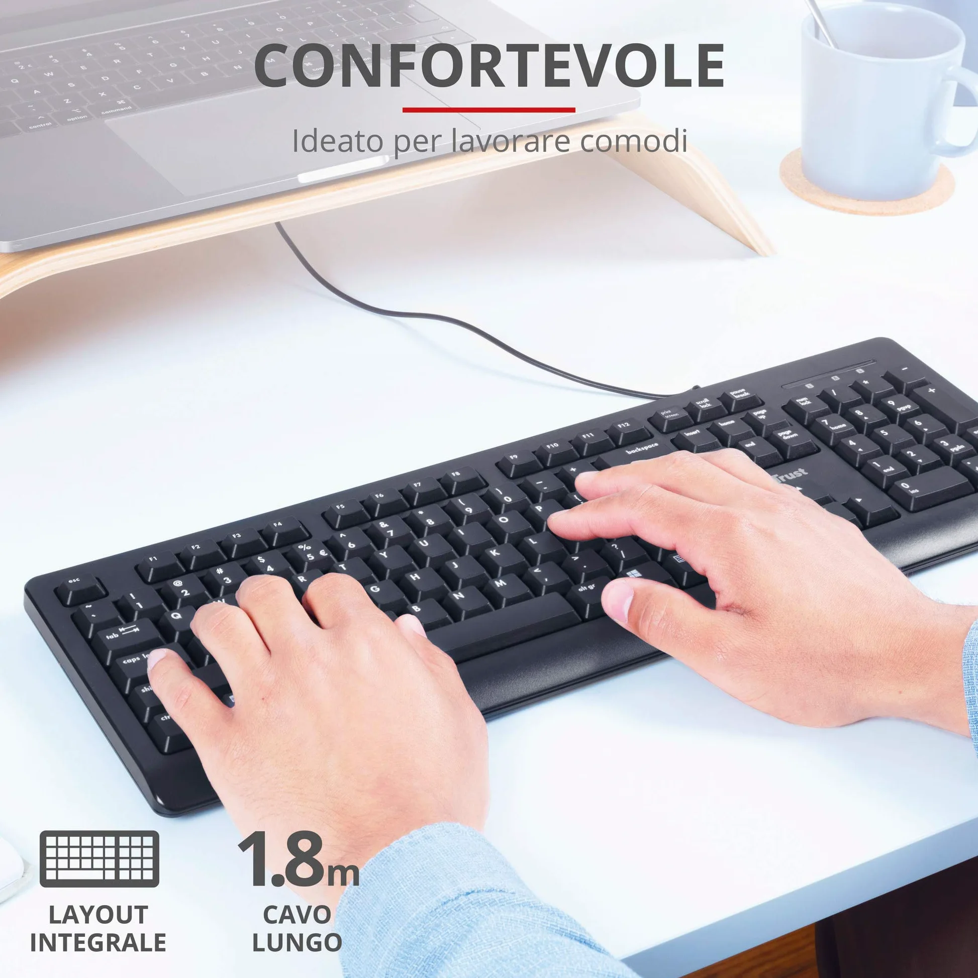 Trust Maxxon Gruppo di continuità (UPS) da 800 VA (UPS), Nero & Taro Tastiera USB Cablata, Layout Italiano QWERTY, Tastiera PC con Filo per Computer/Laptop