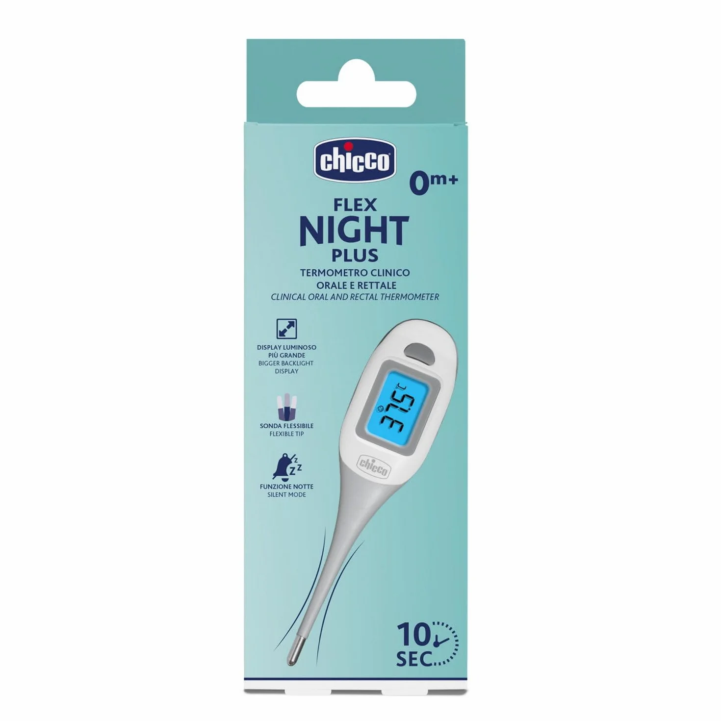 Chicco Termometro Digitale Neonati Bambini Sonda Flessibile Misurazione Notturna Silenzioso