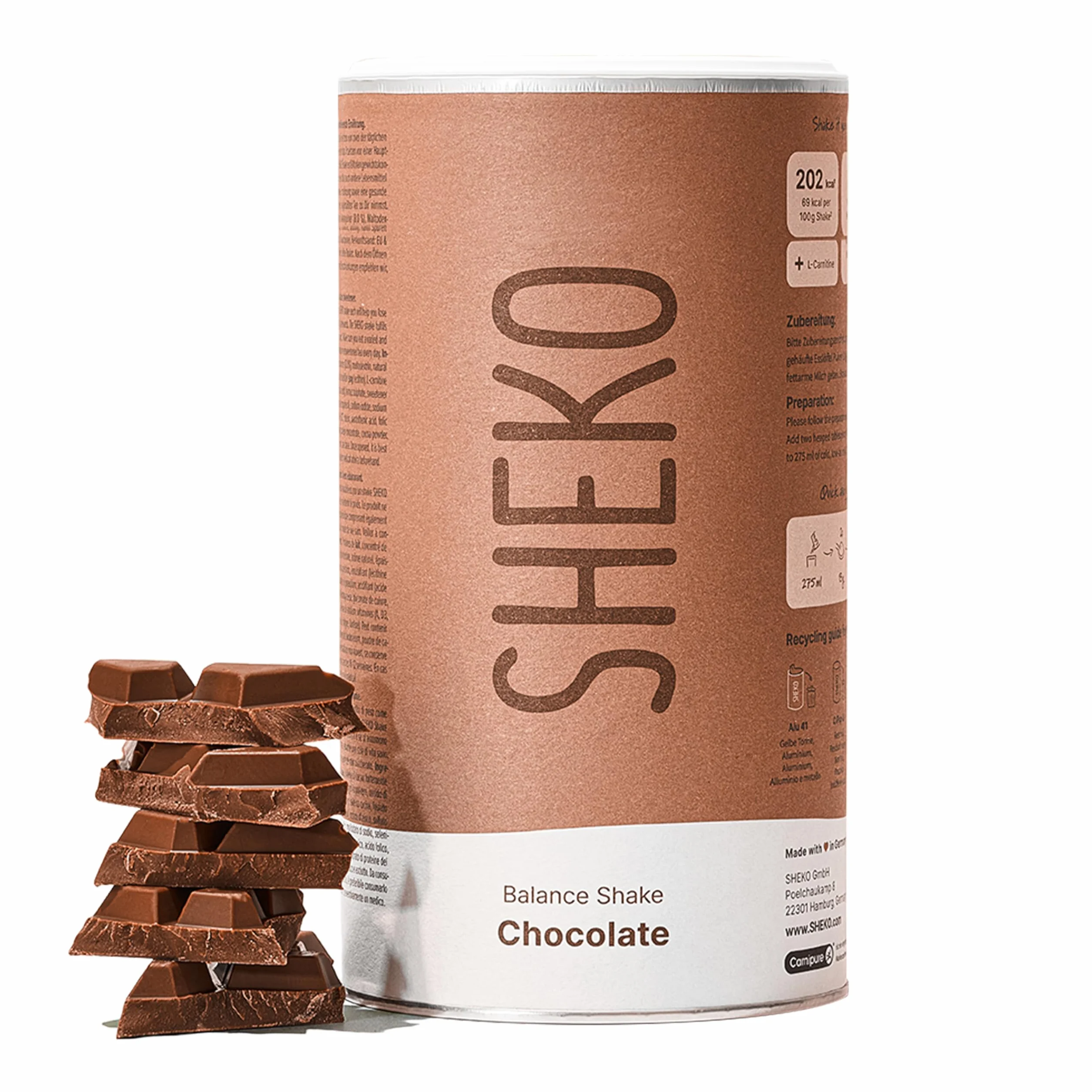 SHEKO Frullato sostitutivo di base 21 porzioni Alto contenuto proteico Gusto naturale Cioccolato 378 g