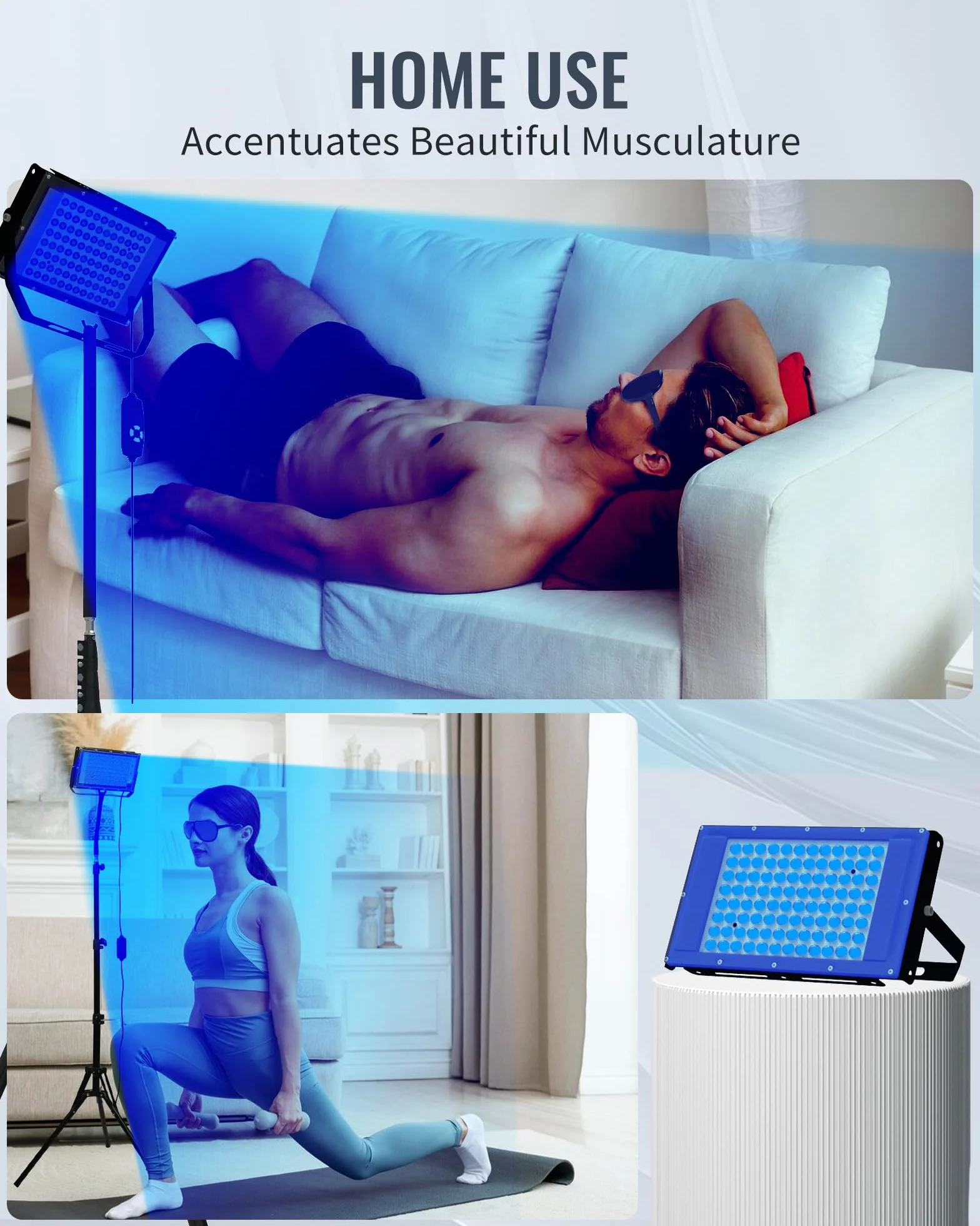 Lampada abbronzante 460 480 NM luce blu terapia solarium viso corpo 2 modalità 5 livelli luminosità