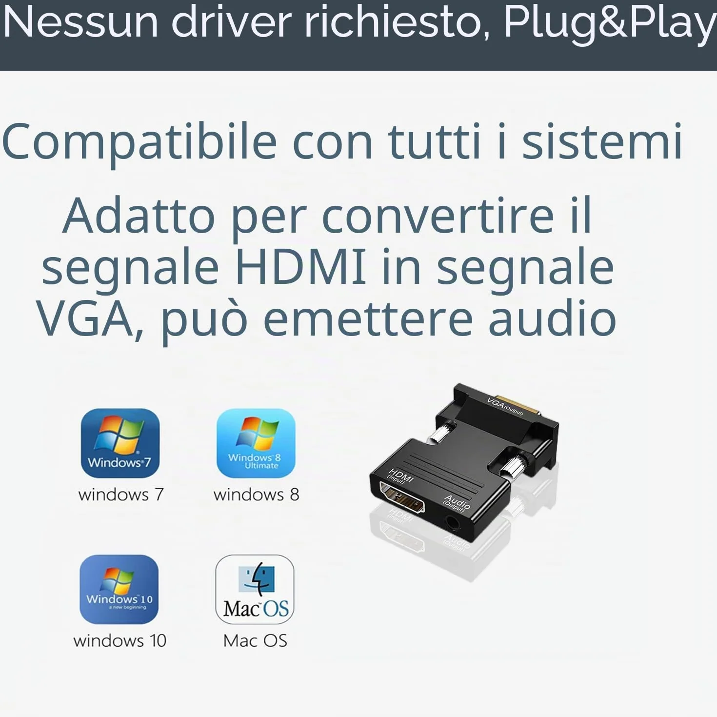 Adattatore HDMI a VGA Con Cavo Audio da 3,5 Mm, SZJUNXIAO1080P 60Hz Convertitore hdmi Femmina a vga Maschio Compatibile Con Computer Portatile per Monitor Proiettore TV