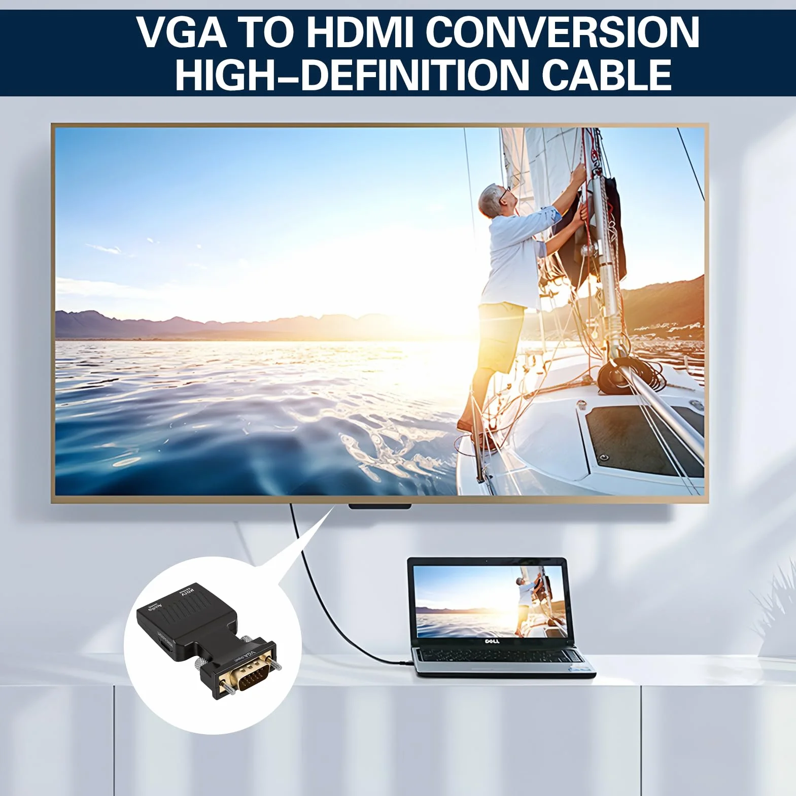 Adattatore VGA a HDMI con audio 1080P Convertitore VGA maschio a HDMI femmina con jack da 3,5 mm e cavo di alimentazione USB, unidirezionale per PC, laptop, TV, monitor, proiettore