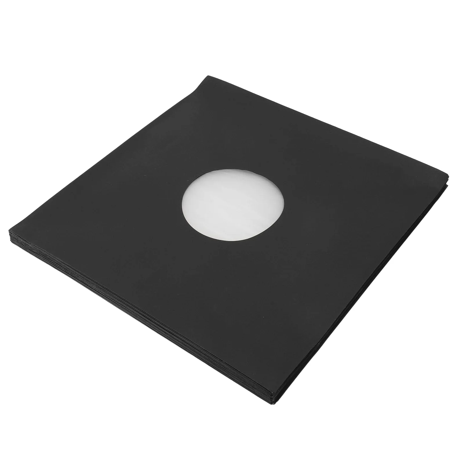 ANGGREK Buste per Dischi da 12 Pollici, Rivestimenti in Carta Kraft Nera Opaca, Cartone Spesso 350 g/m² con Foro Centrale per la Conservazione di Dischi in Vinile a 33 giri/min.