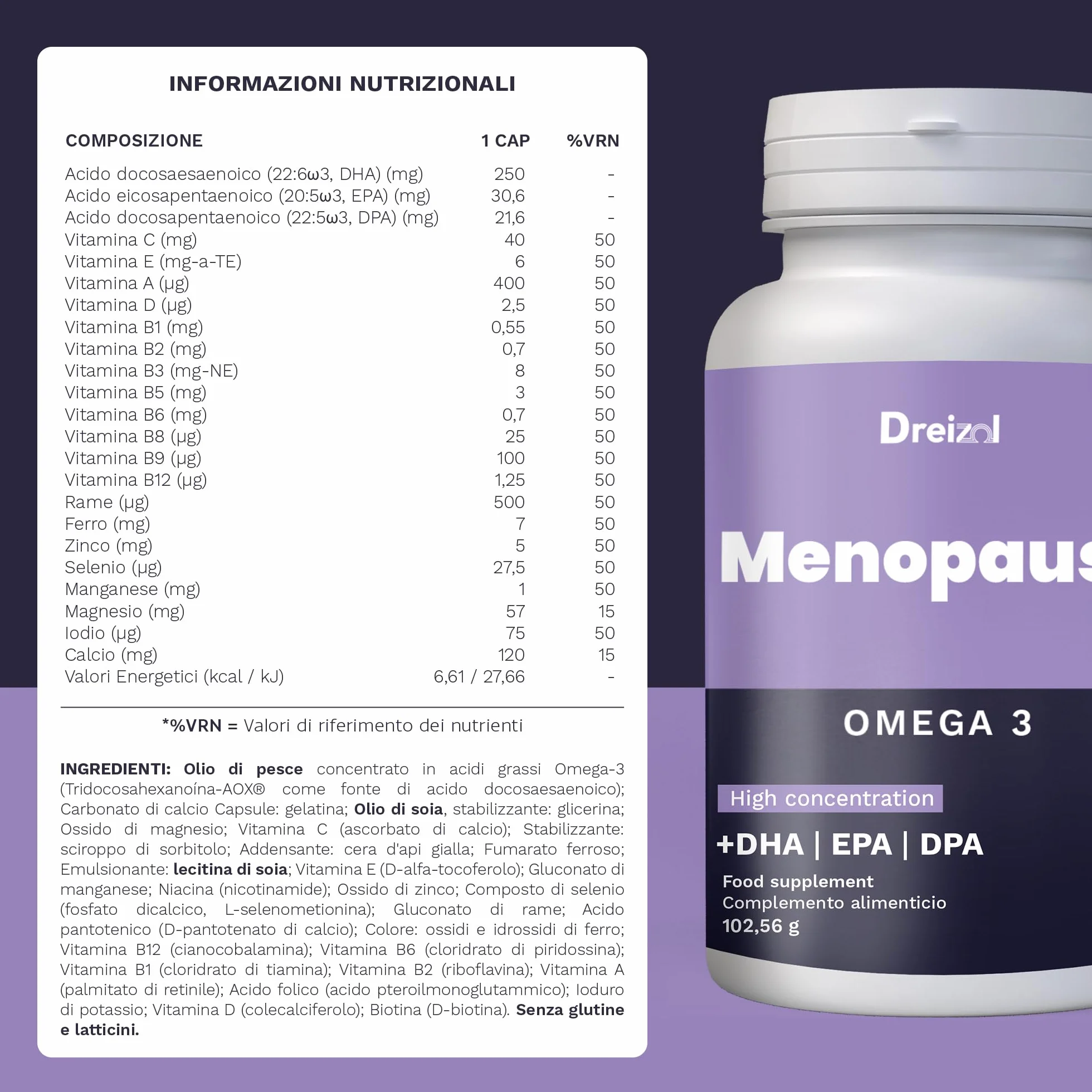 Brudy Lab Omega 3 Menopausa 8 in 1 Capsule DHA EPA DPA trigliceridi vitamine minerali 60 capsule