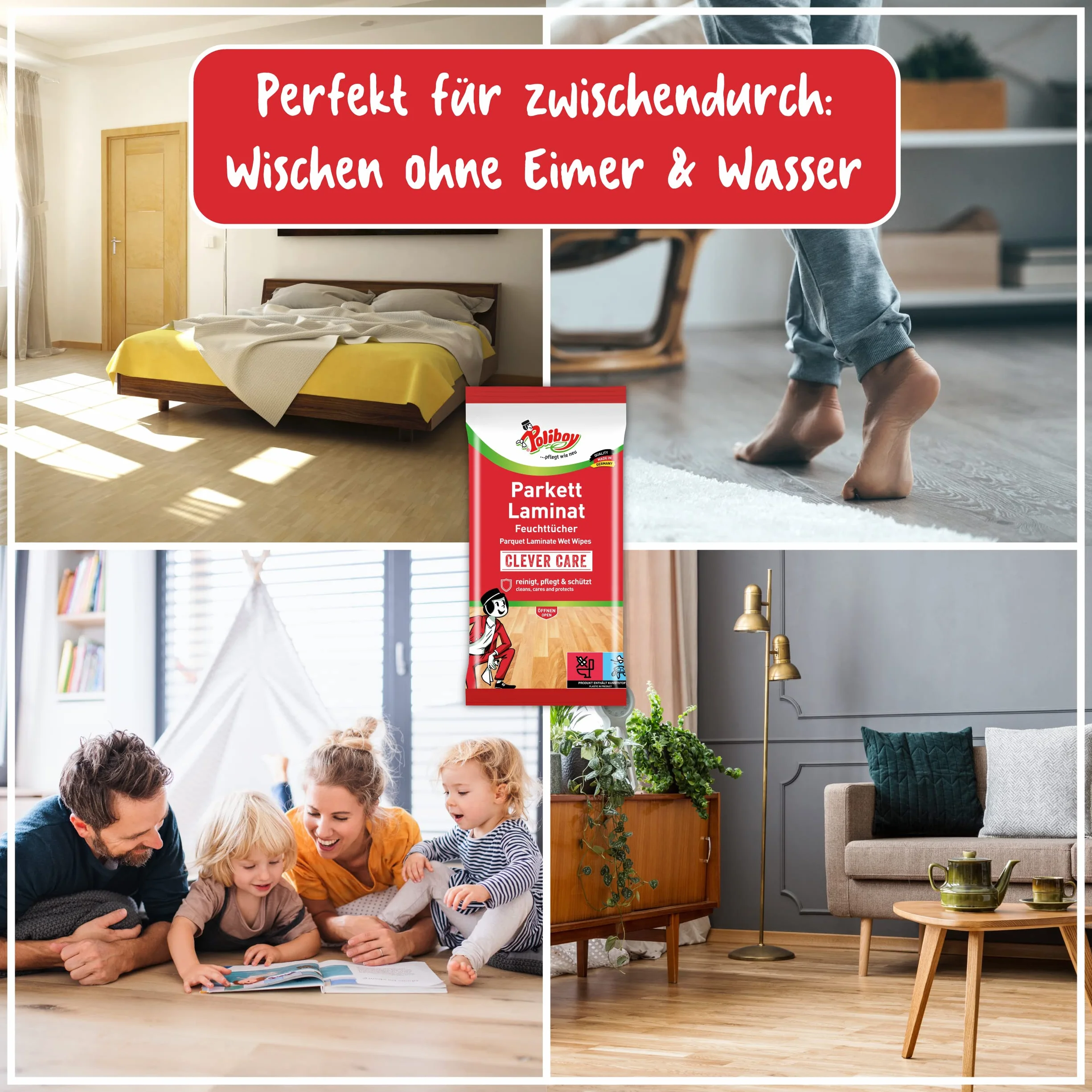 Poliboy salviettine umidificate per parquet laminato 3x15 salviette made in Germany