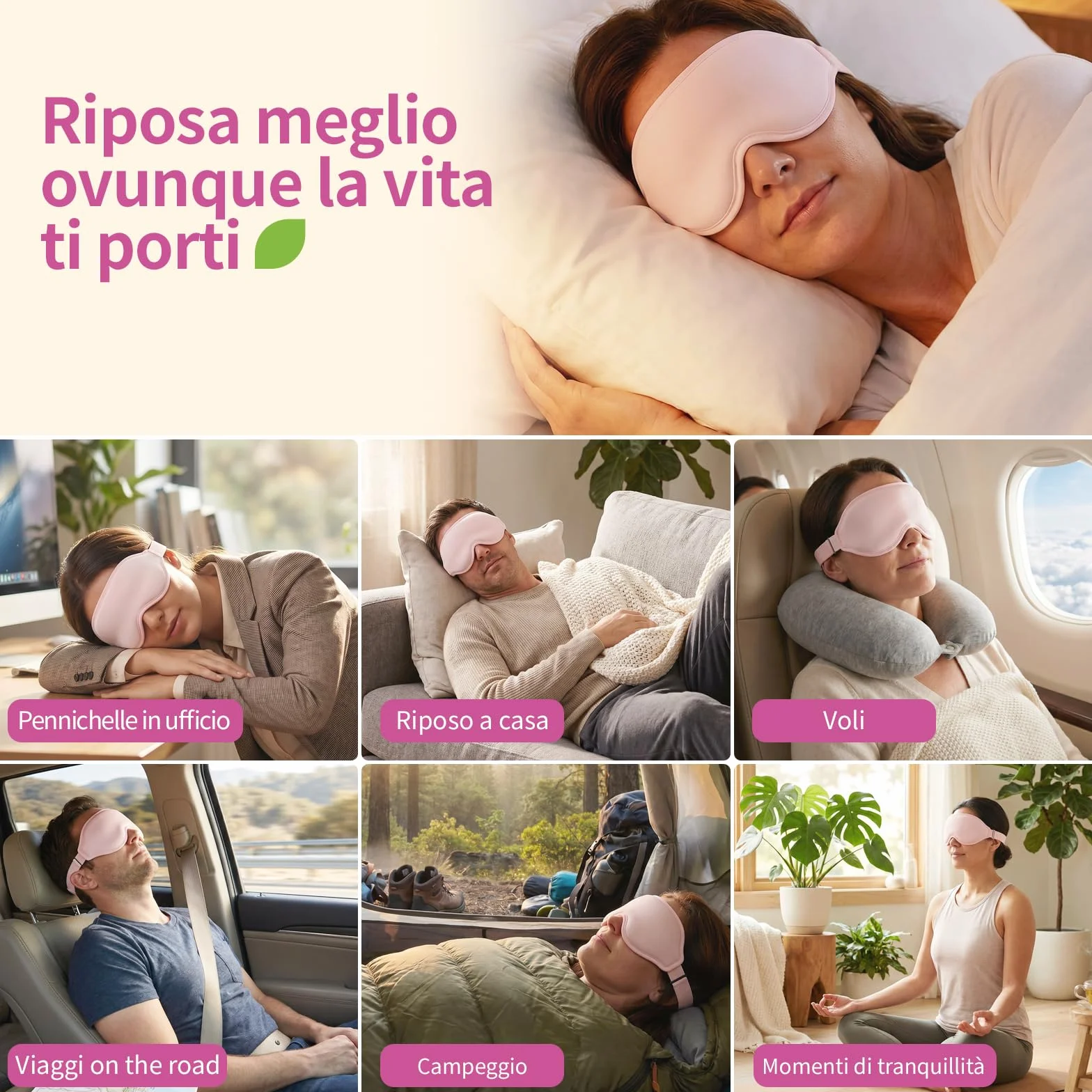 Maschera Sonno 3D Oscurante Coppe Oculari Profonde Senza Pressione Set da Viaggio