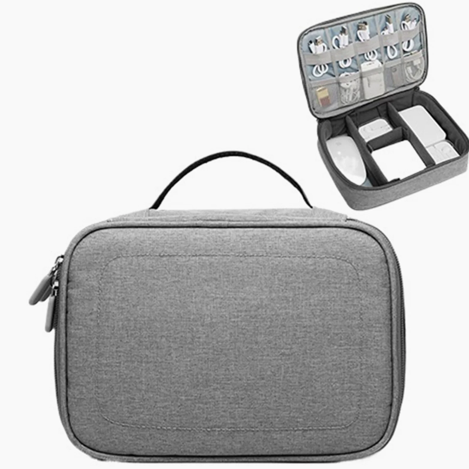 Organizer Cavi Custodia Multiuso/organizzatore for Accessori elettronici da Viaggio da 2 Pezzi, for Power Bank, Disco Rigido, Caricabatterie(Single Layer Gray)
