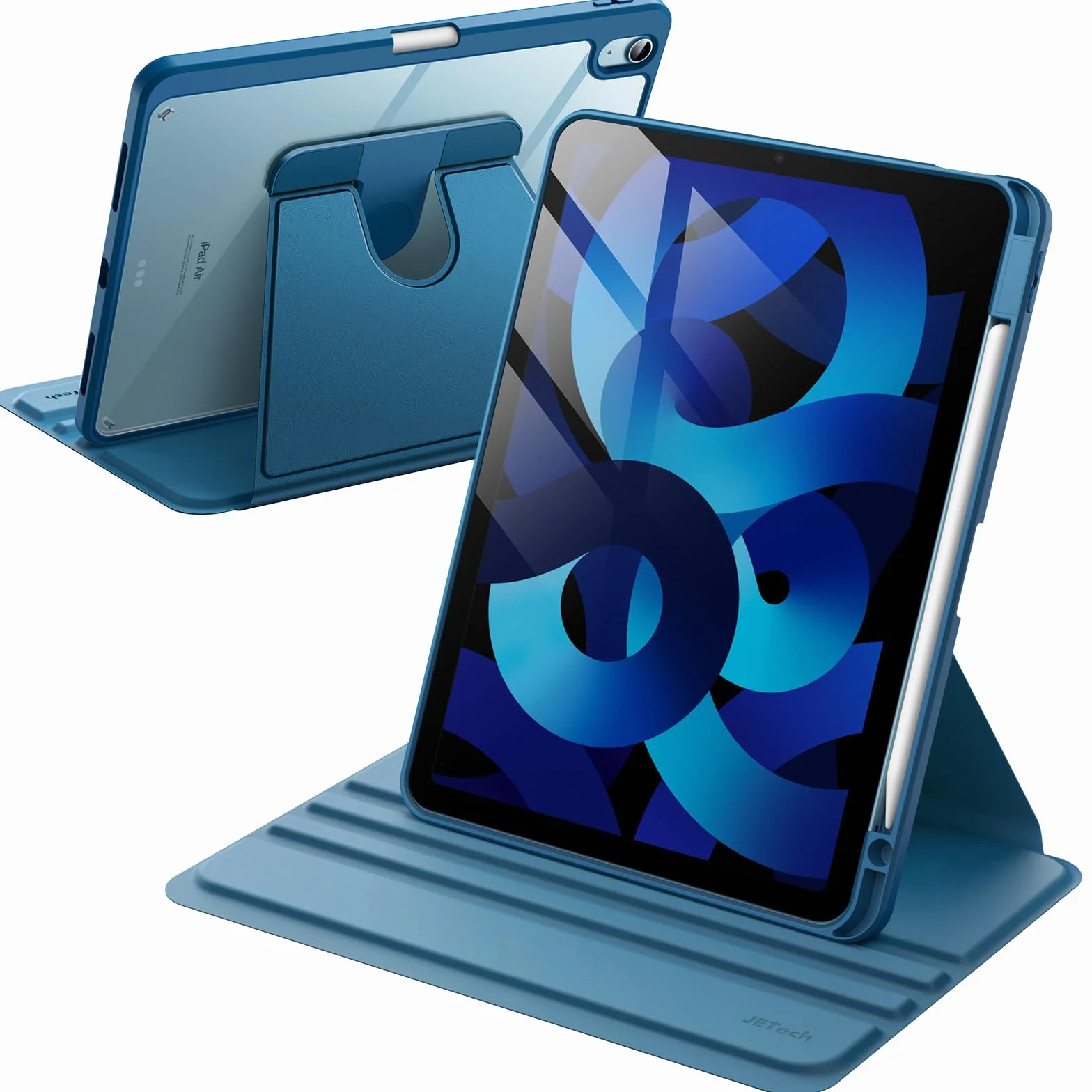 JETech Custodia Rotante per iPad Air 11 Pollici M4/M3/M2 (2026/2025/2024), iPad Air 5/4 (2022/2020 10,9") con Portapenne, Protezione a 360 Gradi Supporto Cover Blu