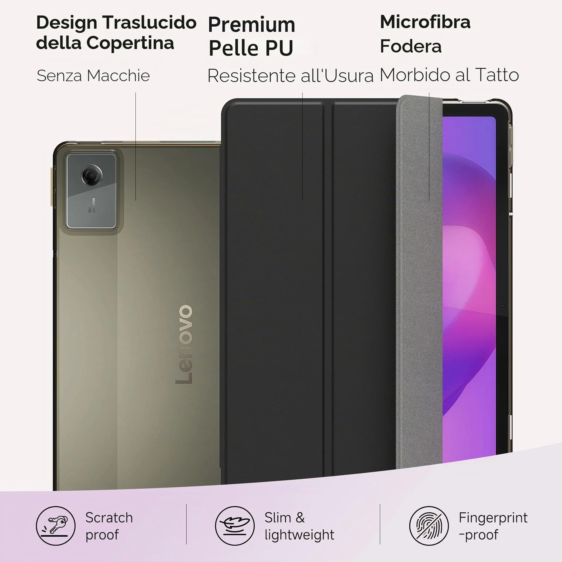 CACOE Custodia Lenovo Idea Tab 11 pollici 2025 Ultra sottile Supporto PU Nero con Pellicola Protettiva