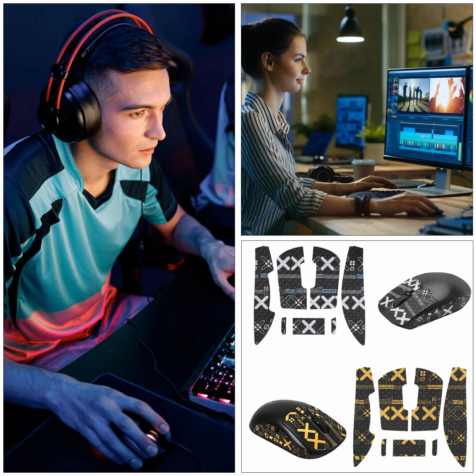 HENGBIRD Grip Tape Mouse Logitech G Pro X Superlight 2 – Nastro Antiscivolo Ultra Sottile Anti Sudore Autoadesivo – 2 Set Nero & Nero-Oro, Accessori Gaming per Logitech G Pro Superlight 1/2