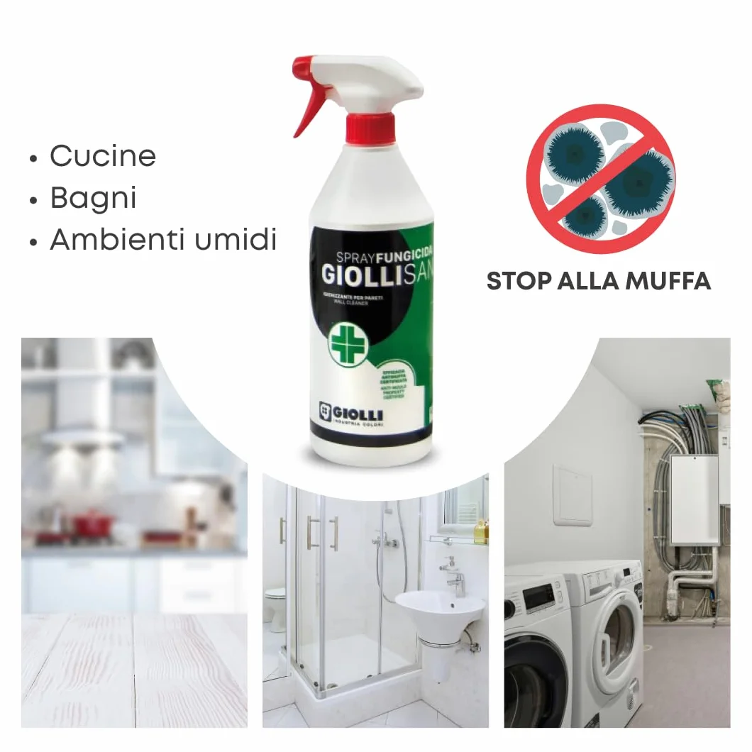 GIOLLI INDUSTRIA COLORI Giollisana Spray Antimuffa 750 ml - Rimuovi Muffa per Muri Interni ed Esterni