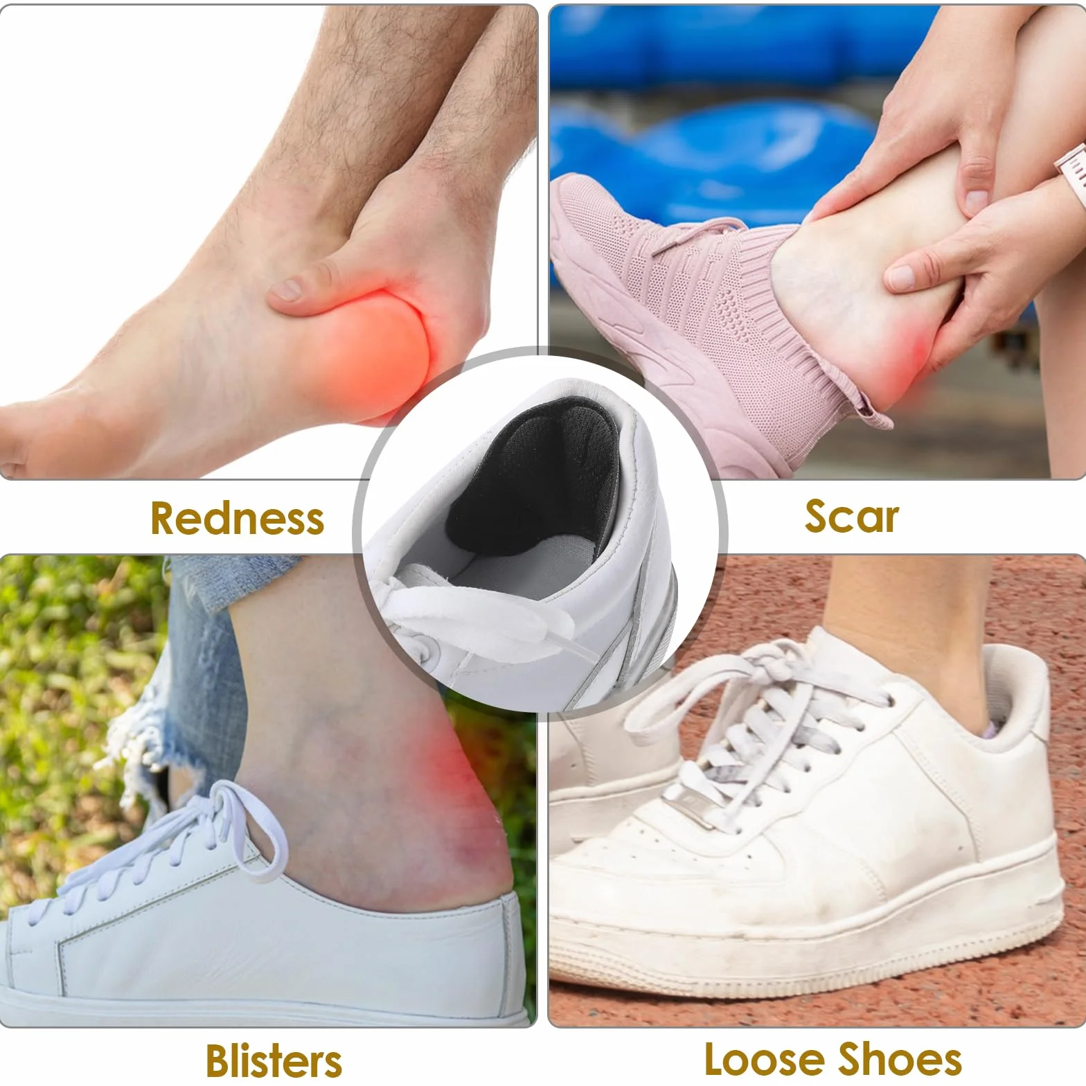Molain 4 Pairs Heel Cushions Adhesive Inserts for Shoes, Anti Slip Blister Pads for Men Women (Black)