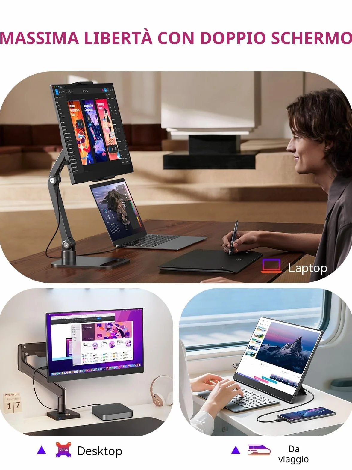 UPERFECT Monitor Portatile 15.6" 125% sRGB Portabler Monitor con Supporto Pieghevole, 2000:1 Contrasto HDR EyeCare FHD Opaco Secondo Schermo Ultrasottile per Laptop/PC/Smartphone/Console di Gioco