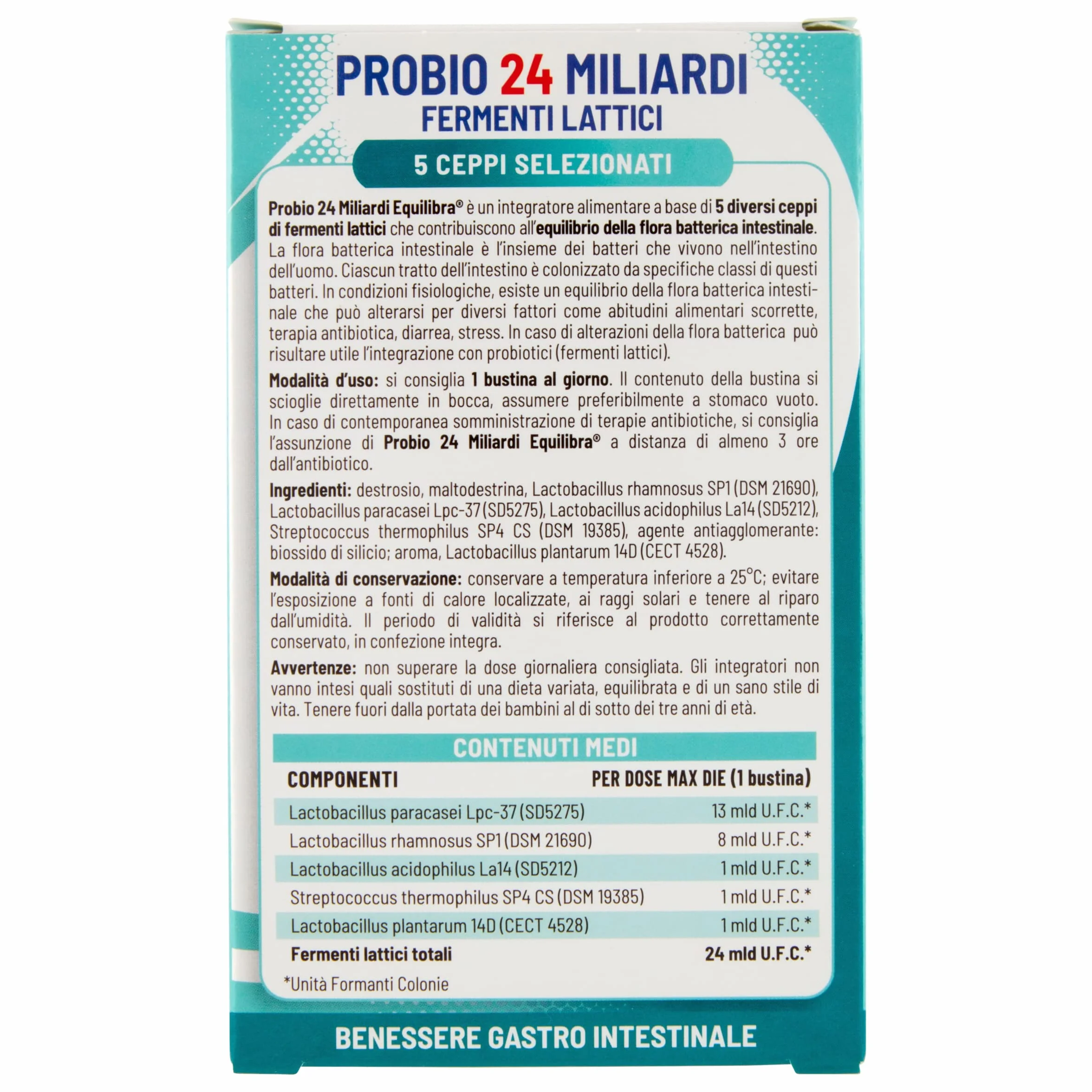 Equilibra Probio 24 Miliardi Integratore Fermenti Lattici Flora Intestinale 10 Bustine Orosolubili