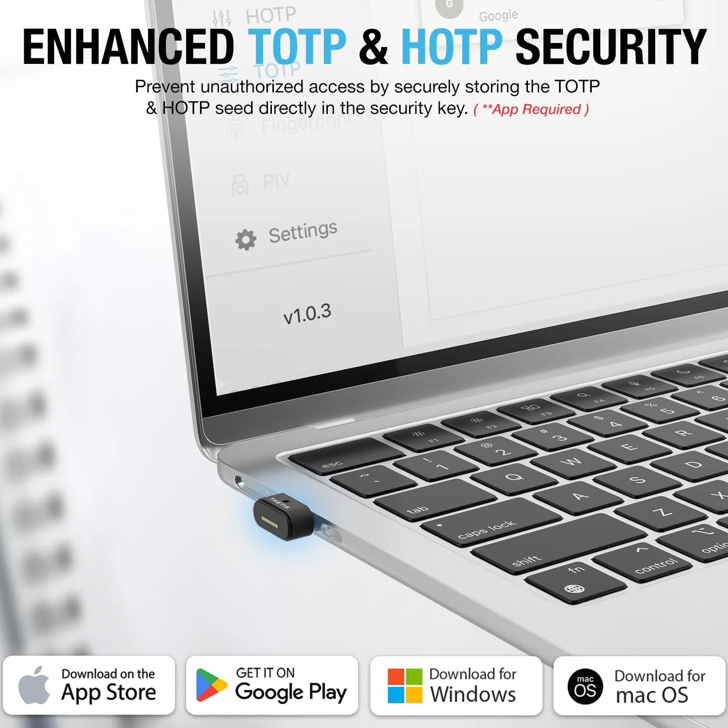 Thetis Nano-A FIDO2 Security Key Hardware Passkey Dispositivo con USB Tipo A, TOTP/HOTP, FIDO2.0 Autenticazione a due fattori 2FA MFA, funziona con Windows/Mac/iOS/Android/Linux/Gmail/Facebook/GitHub