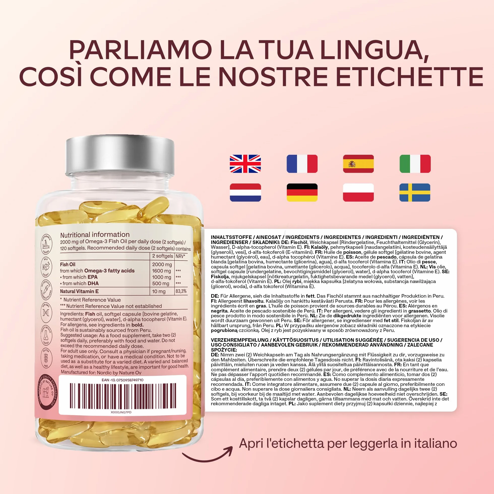 Omega 3 2000mg Alto Dosaggio Olio di Pesce Capsule Integratore EPA 500mg DHA 120 Softgel