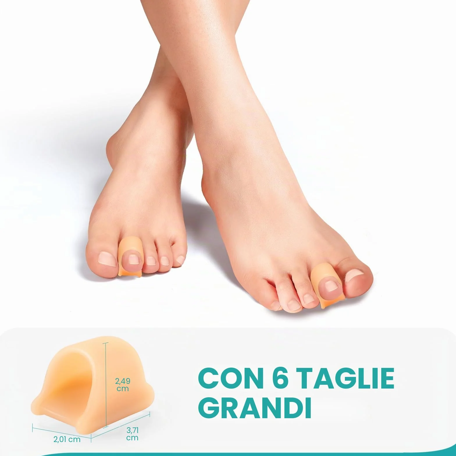 Correttore per dita dei piedi a martello in morbido gel 6 Pezzi Beige Large