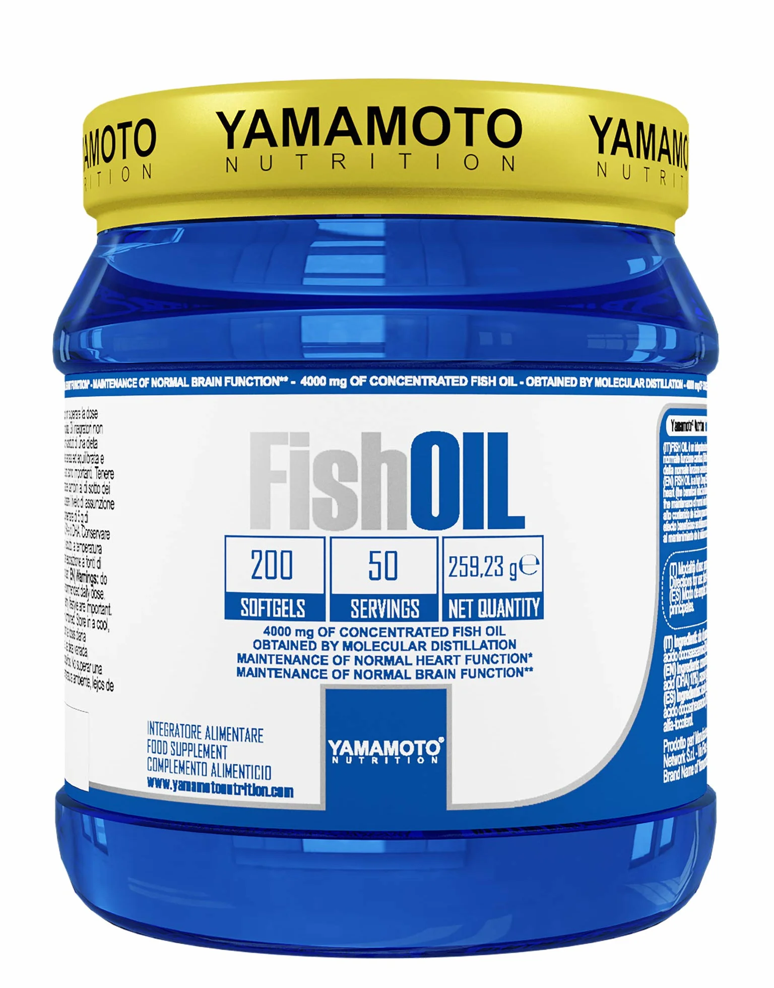 YAMAMOTO NUTRITION Fish Oil Molecular Distillation 200 Softgels Omega 3 EPA DHA Integratore Alimentare