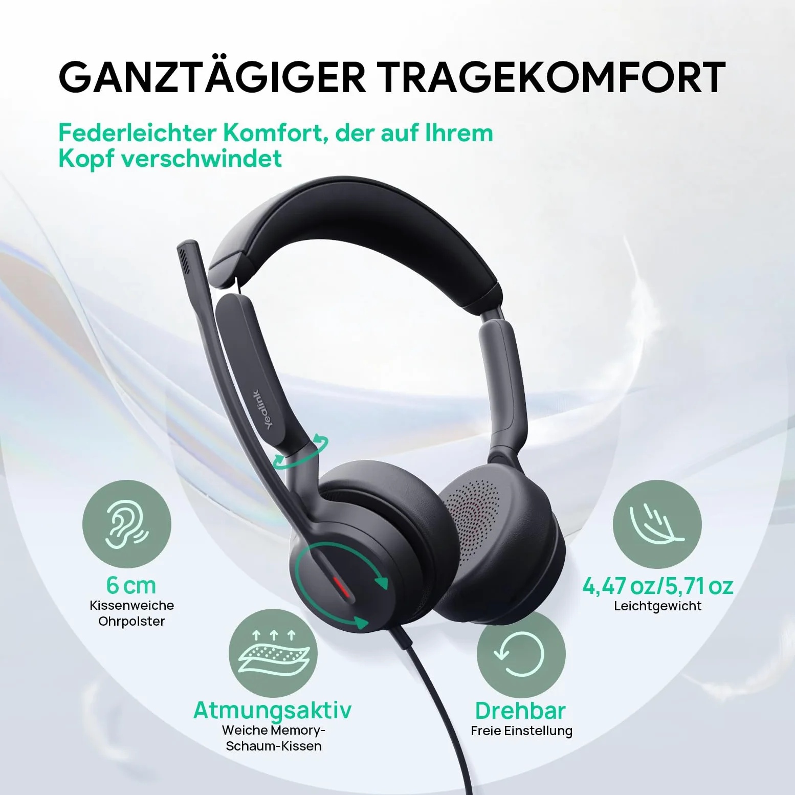 Yealink UH44 Cuffie con microfono, mono, auricolare Teams con cavo USB-C/A e cancellazione del rumore per PC, call center, ufficio e segnalazione di occupato.