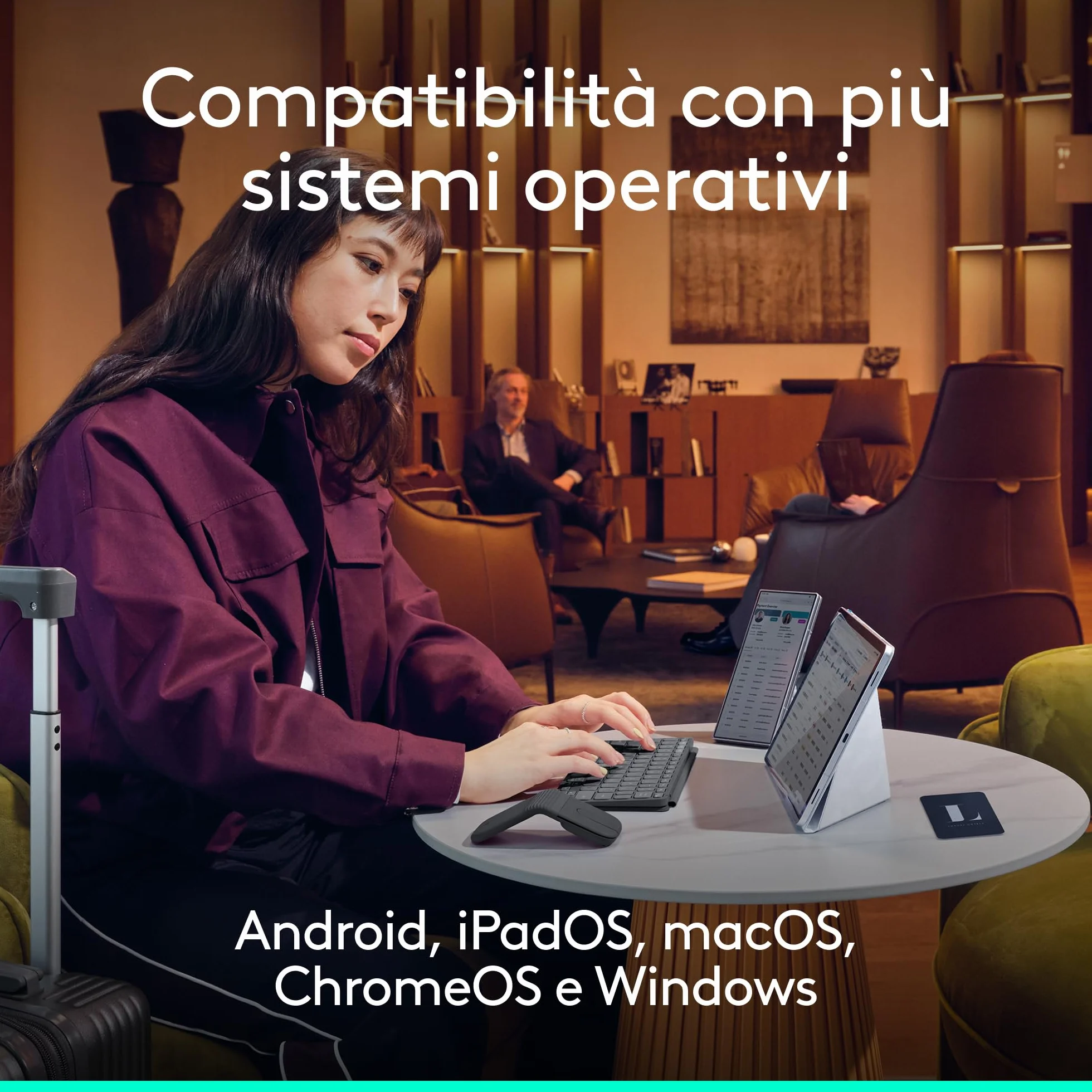 Logitech Keys-To-Go 2 e Mobi Fold, tastiera sottile con coperchio e mouse pieghevole, leggeri, portatili, Bluetooth, per PC Windows, Mac, Android, Chromebook, iPad, ITA QWERTY - Grafite