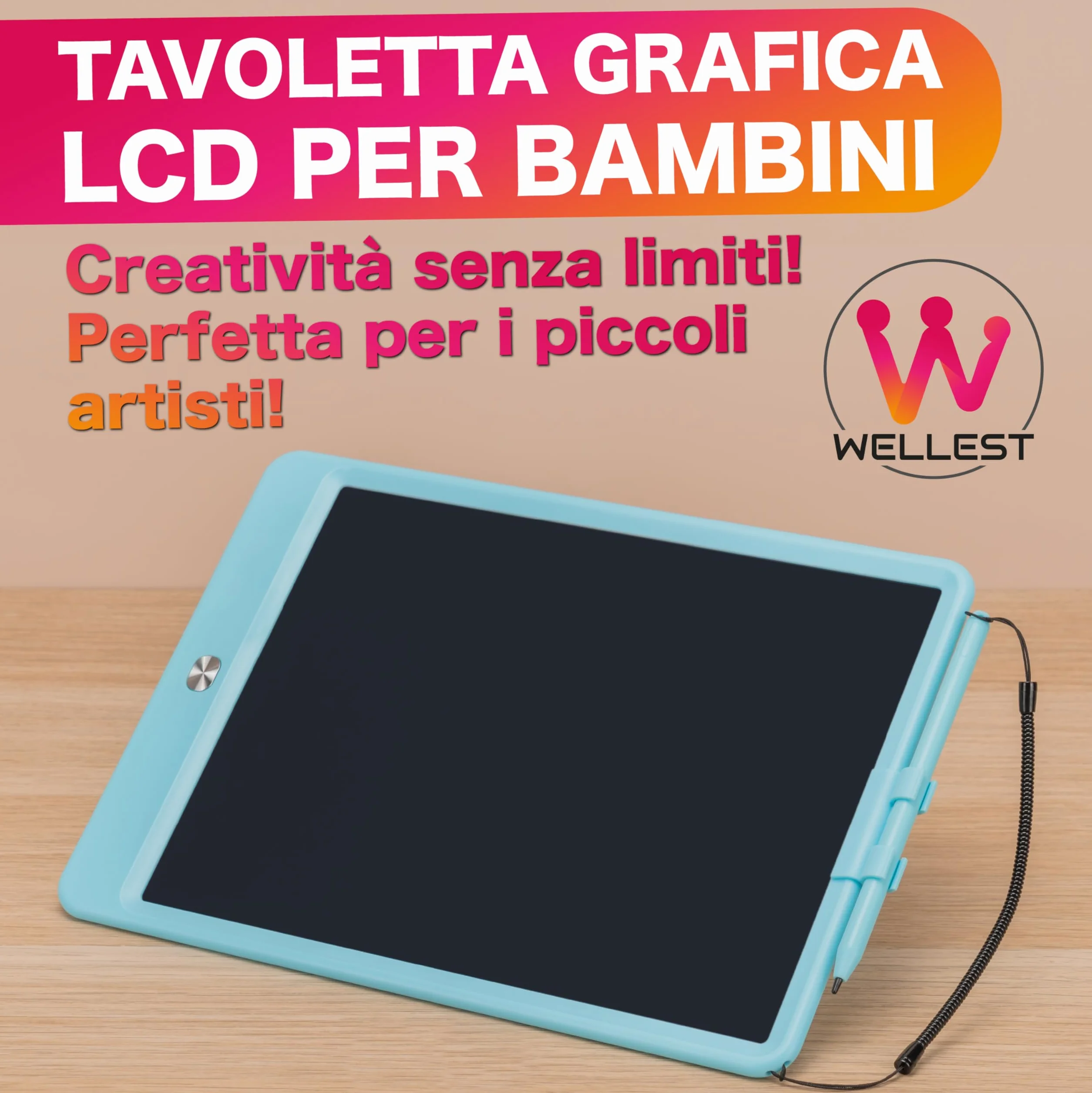 Tavoletta Grafica LCD 10 Pollici per Bambini con Penna e Gancio Portapenna