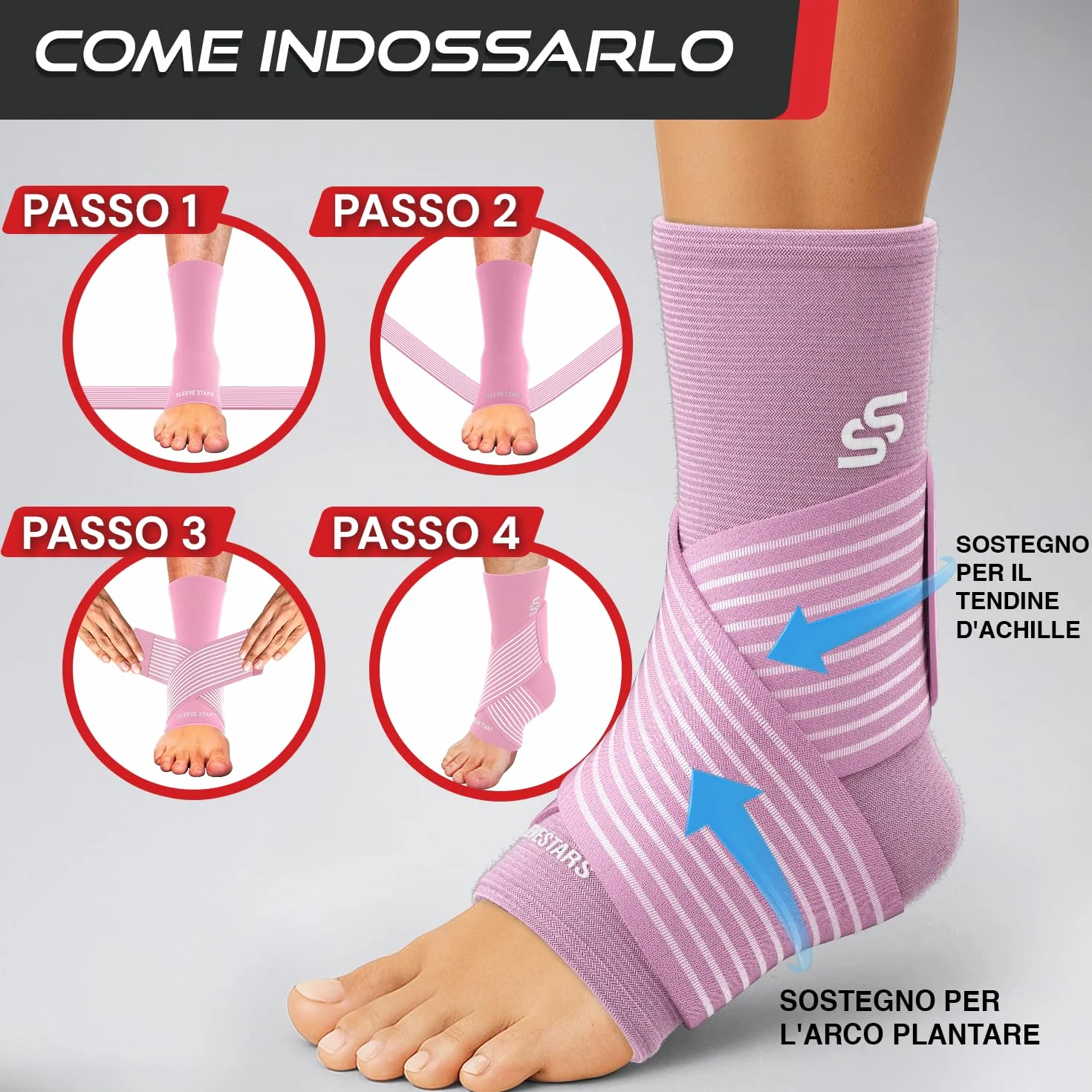 Cavigliera Ortopedica per Distorsione Sportiva Fascia Elastica Caviglia con Cinturino Baby Pink S