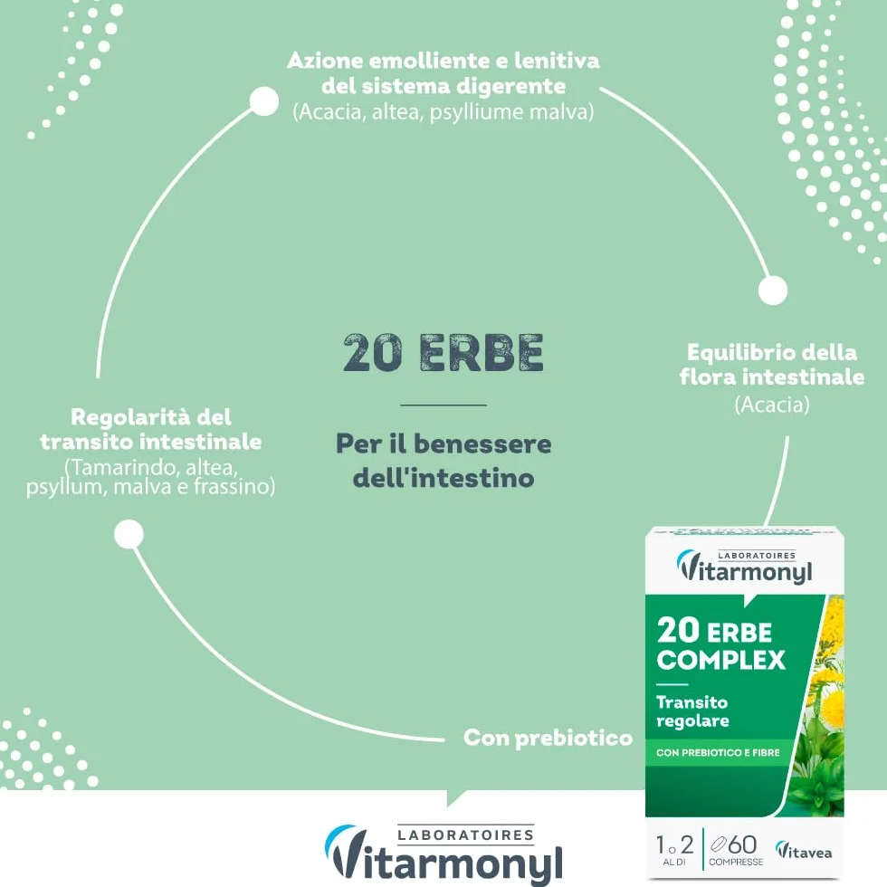 Vitarmonyl 20 Erbe Complex 60 Compresse Transito Regolarità Intestinale Prebiotico Fibre